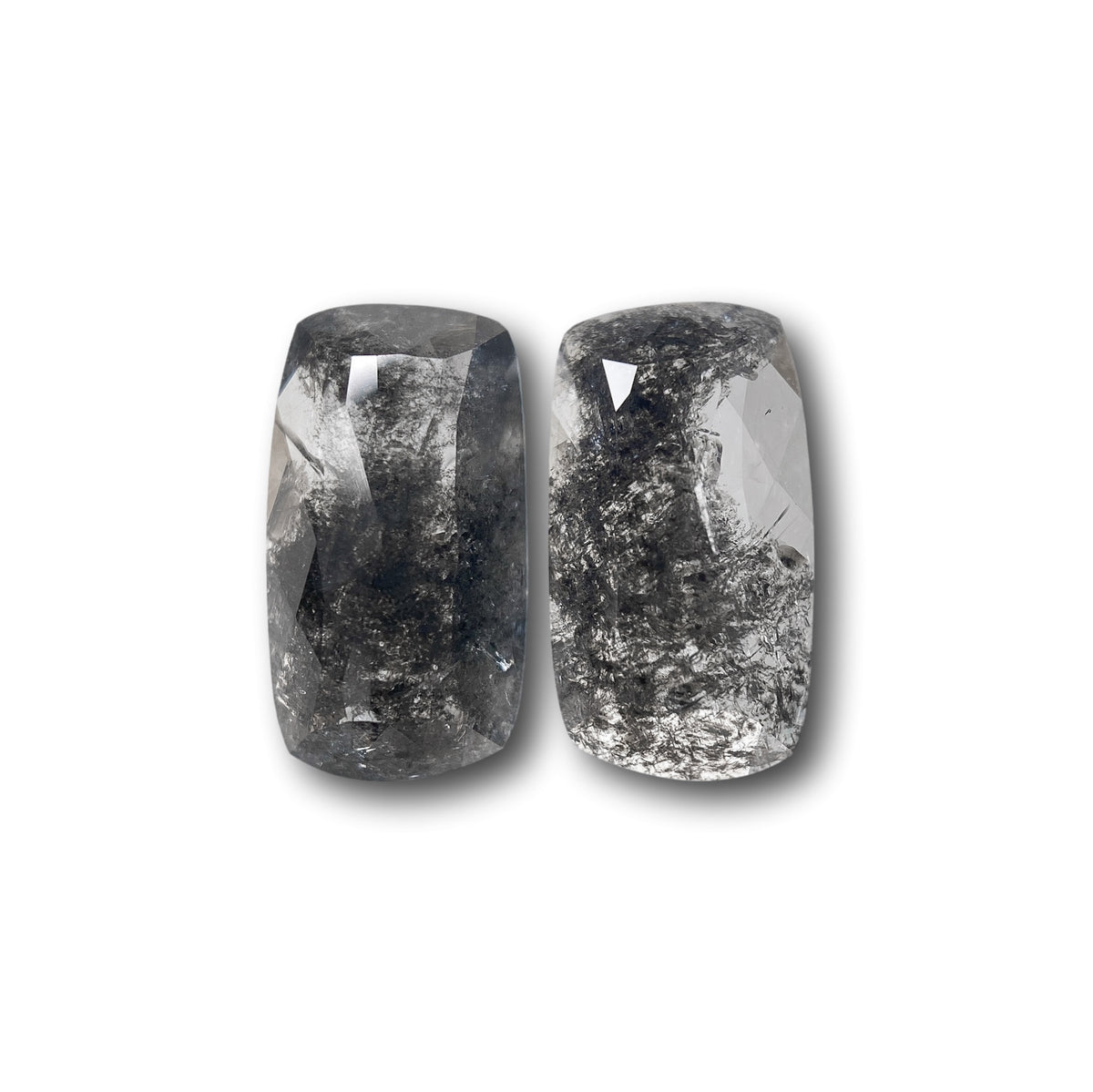 2.20cttw | Salt &amp; Pepper Cushion Shape Rose Cut Diamond Matched Pair - Modern Rustic Diamond