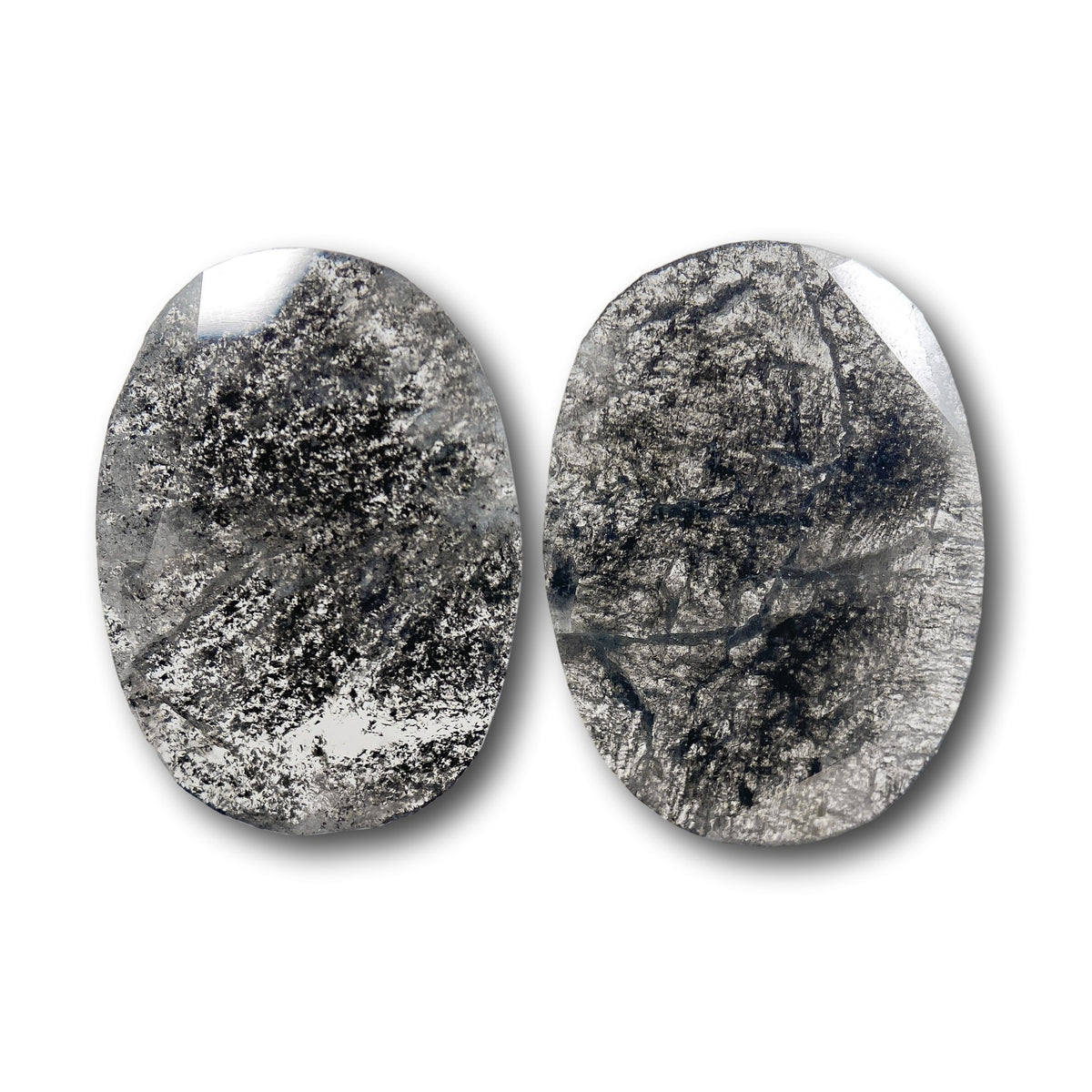 2.70cttw | Salt &amp; Pepper  Oval Shape Rose Cut Diamond Matched Pair - Modern Rustic Diamond