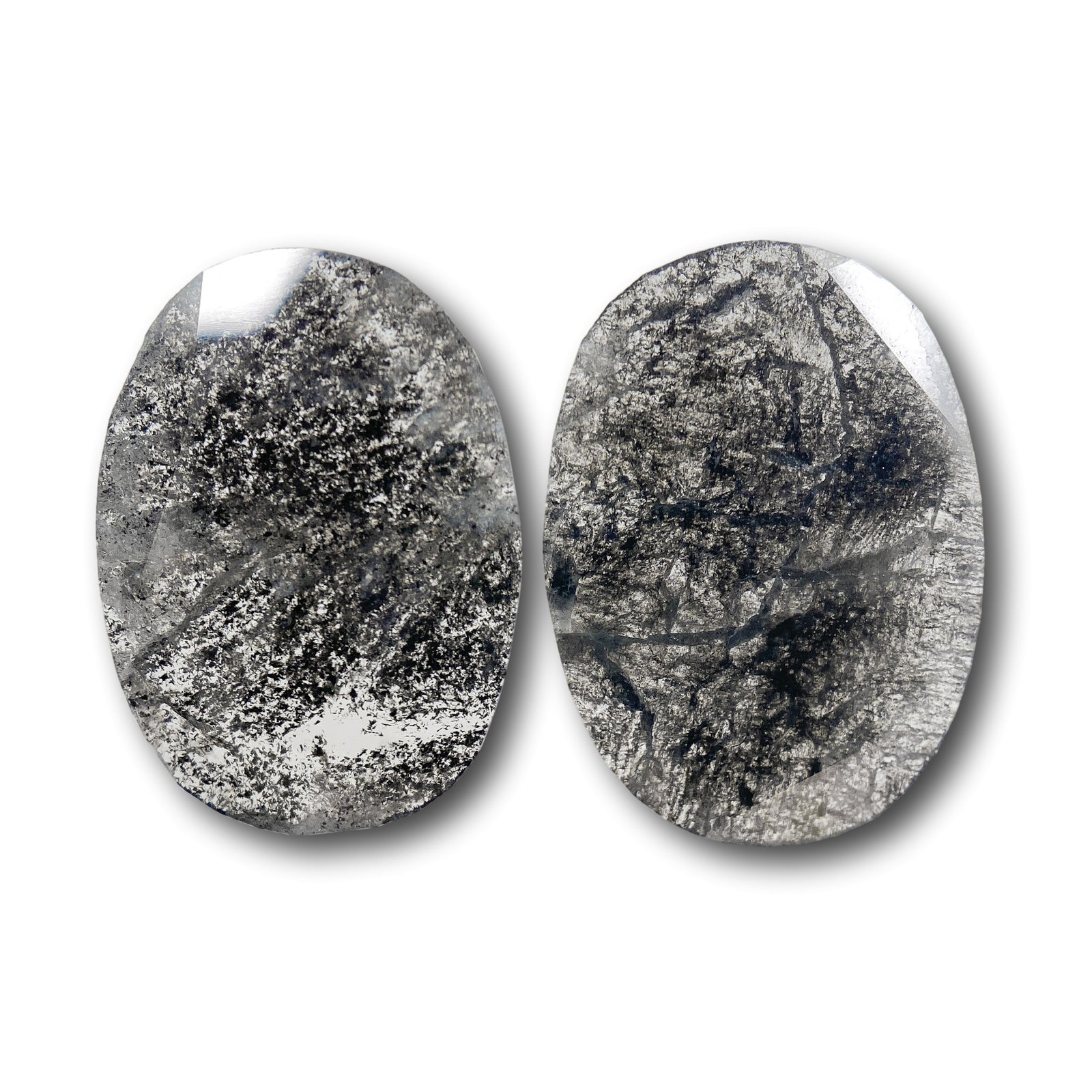 2.70cttw | Salt & Pepper  Oval Shape Rose Cut Diamond Matched Pair - Modern Rustic Diamond