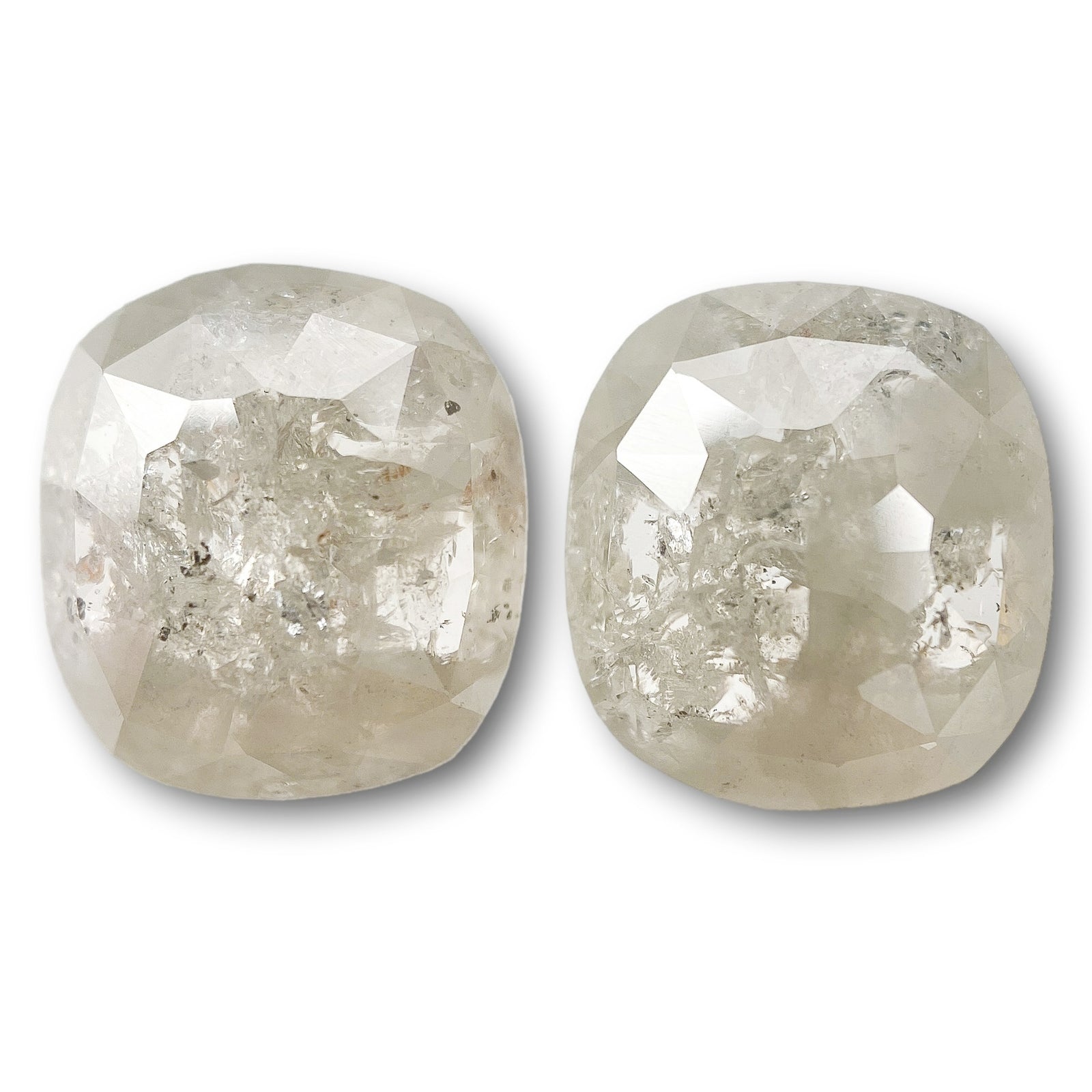 4.45cttw | Salt & Pepper Cushion Shape Rose Cut Diamond Matched Pair - Modern Rustic Diamond