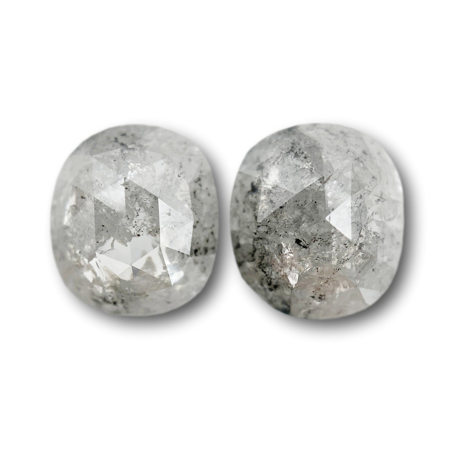 5.53cttw | Salt & Pepper Cushion Shape Rose Cut Diamond Matched Pair - Modern Rustic Diamond