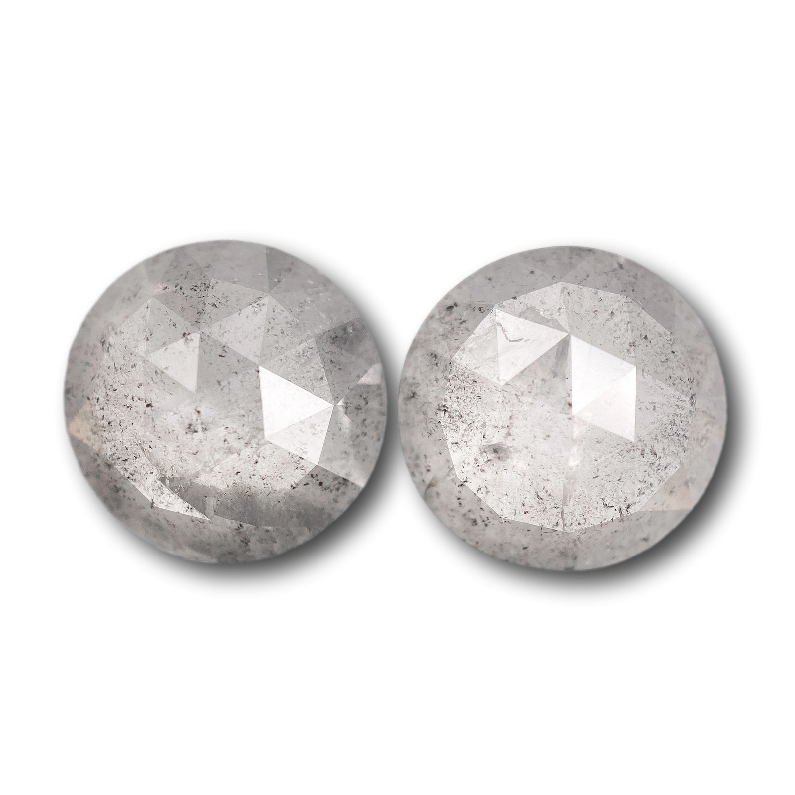 8.54cttw | Salt & Pepper Round Shape Rose Cut Diamond Matched Pair - Modern Rustic Diamond