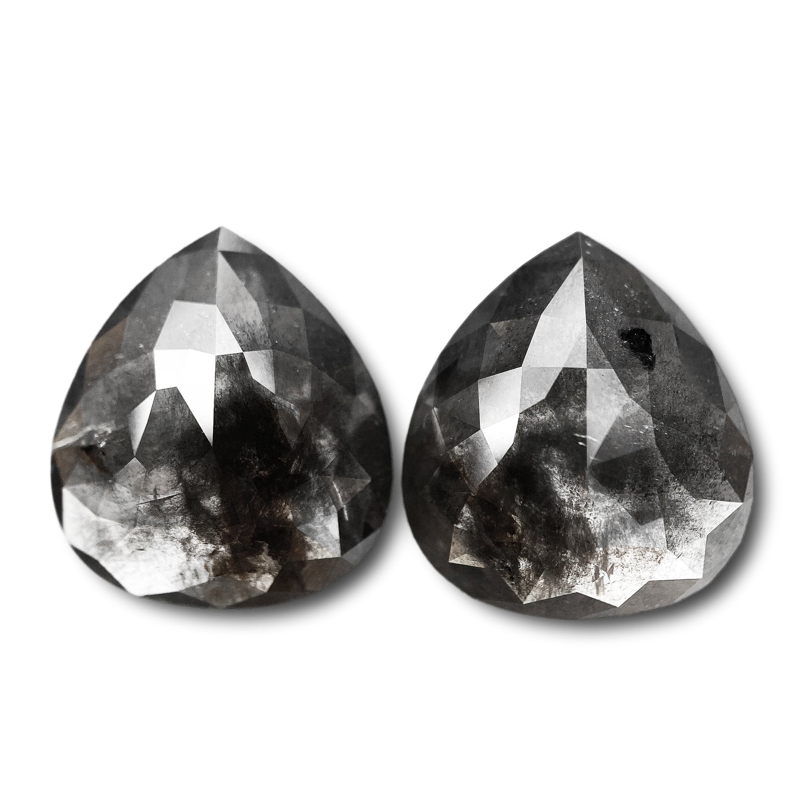 8.34cttw | Salt & Pepper Pear Shape Rose Cut Diamond Matched Pair - Modern Rustic Diamond