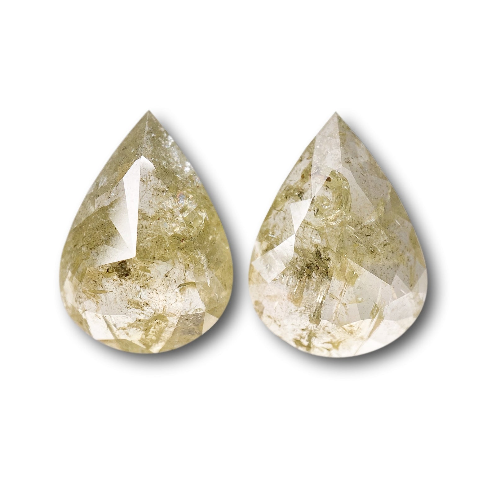 6.12cttw | Salt & Pepper Pear Shape Rose Cut Diamond Matched Pair - Modern Rustic Diamond