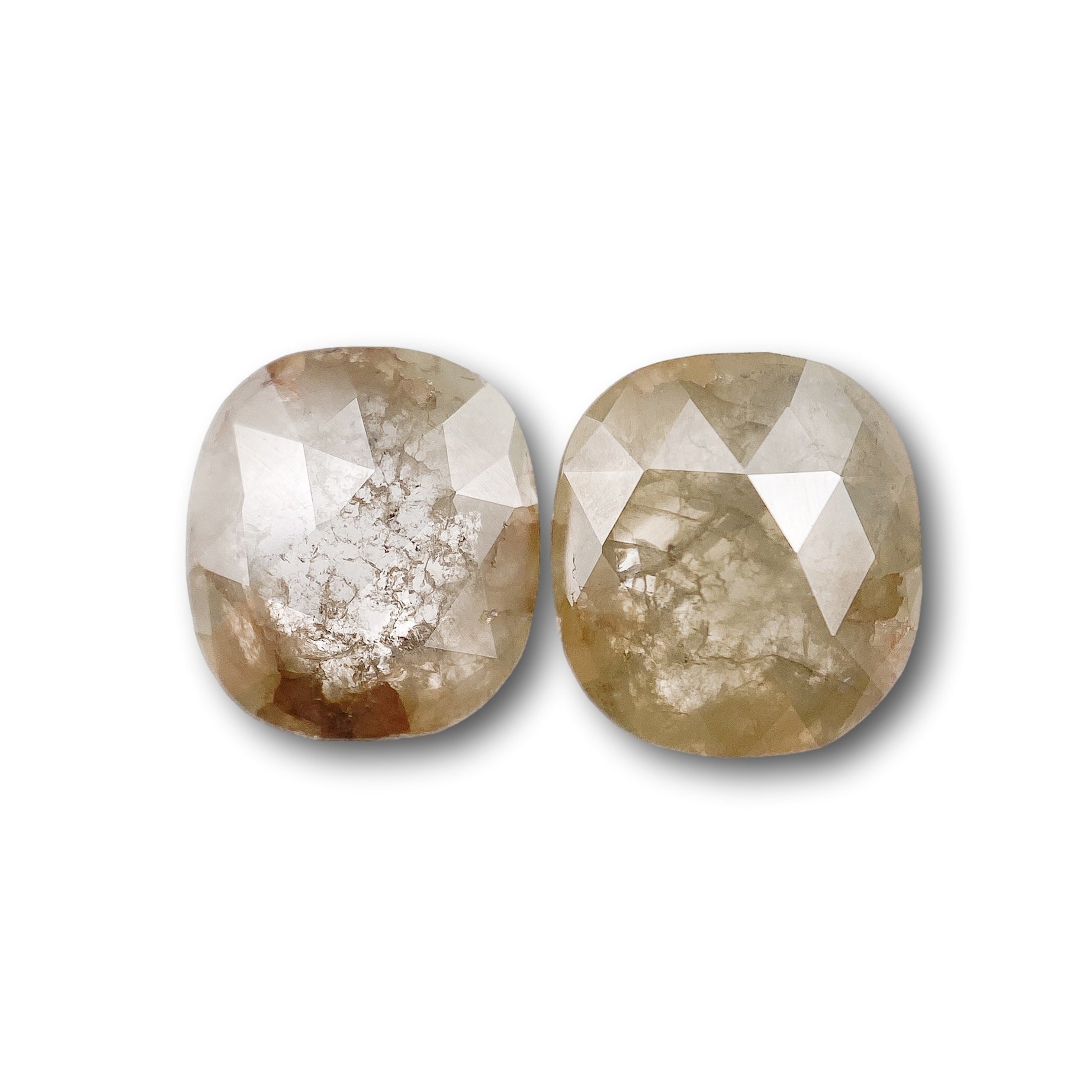 3.62cttw | Rustic  Cushion Shape Rose Cut Diamond Matched Pair - Modern Rustic Diamond