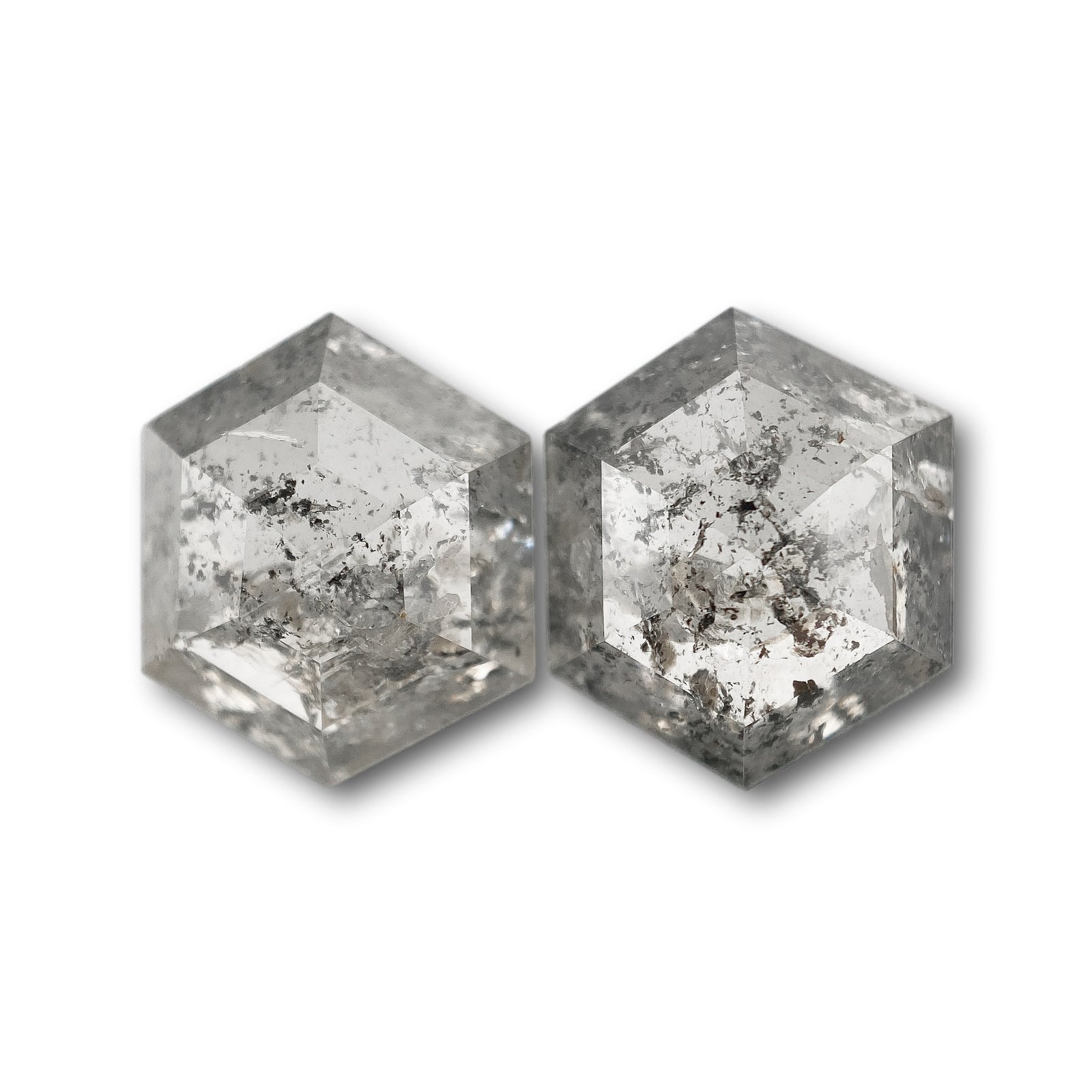 7.19cttw | Rustic Hexagon Shape Rose Cut Diamond Matched Pair - Modern Rustic Diamond