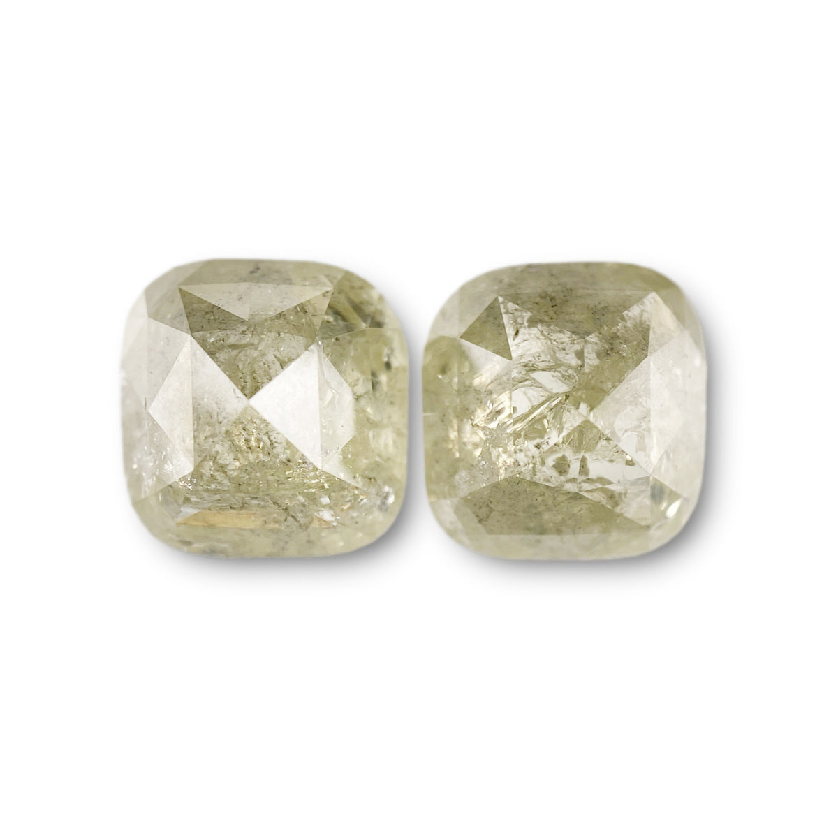 8.36cttw | Salt &amp; Pepper Cushion Shape Rose Cut Diamond Matched Pair - Modern Rustic Diamond