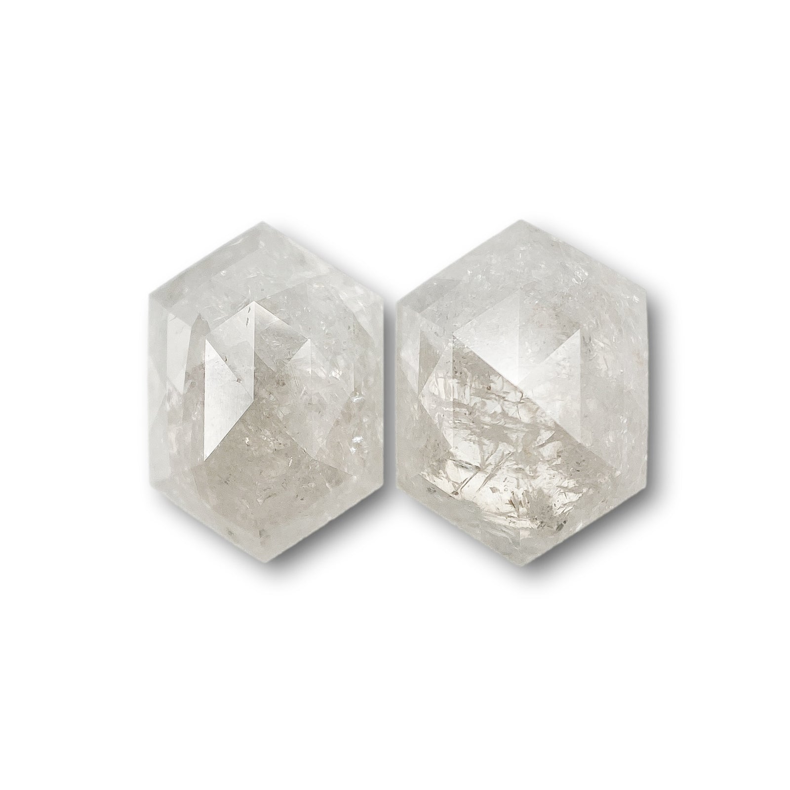 3.38cttw | Rustic Hexagon Shape Rose Cut Diamond Matched Pair - Modern Rustic Diamond
