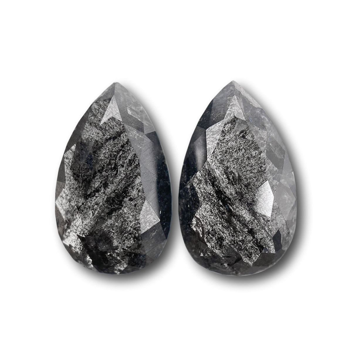 2.28cttw | Salt &amp; Pepper Pear Shape Rose Cut Diamond Matched Pair - Modern Rustic Diamond