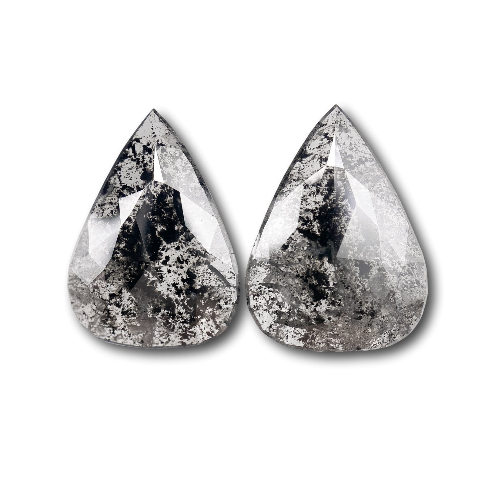 7.88cttw | Salt & Pepper Pear Shape Rose Cut Diamond Matched Pair - Modern Rustic Diamond