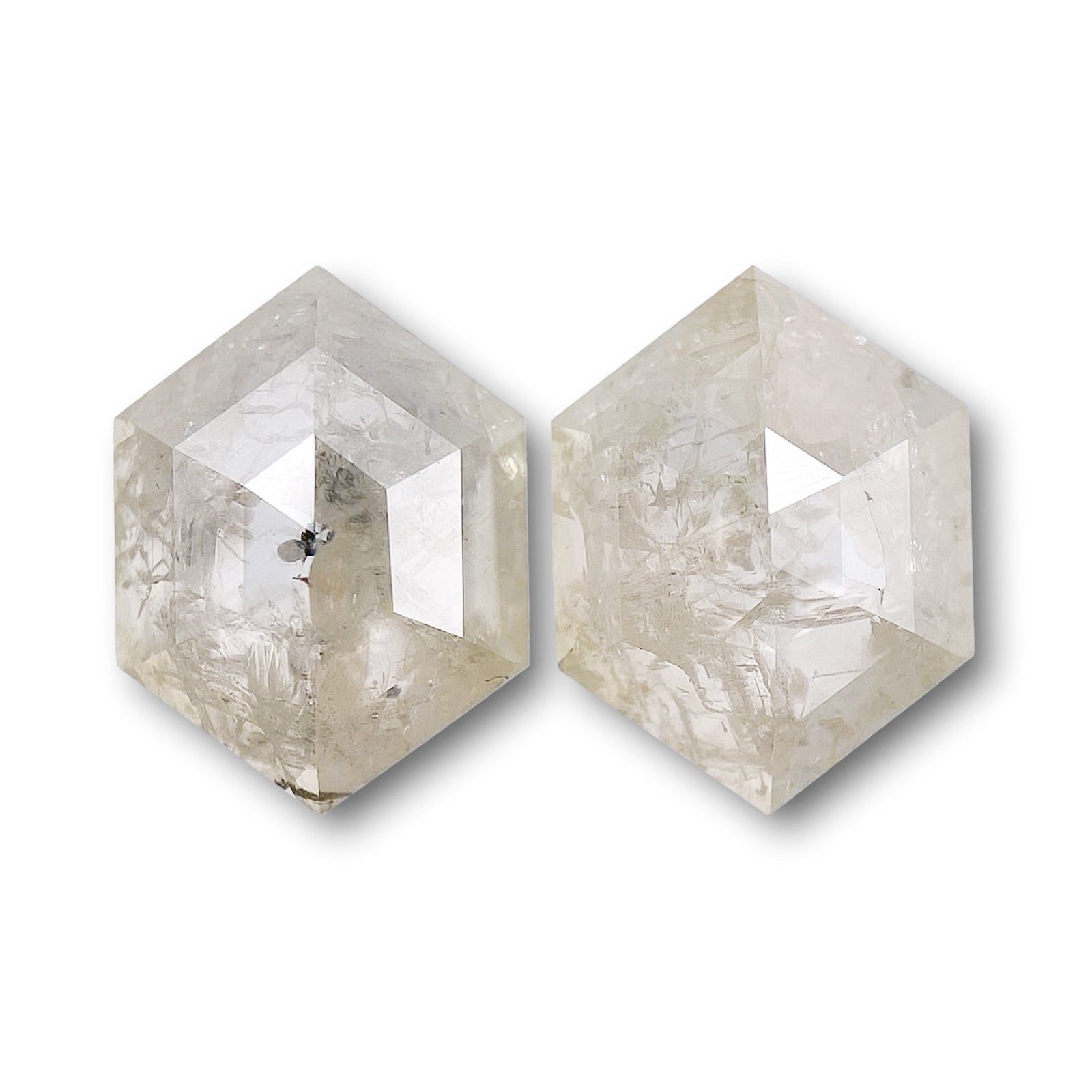 2.44cttw | Rustic  Hexagon Shape Rose Cut Diamond Matched Pair - Modern Rustic Diamond