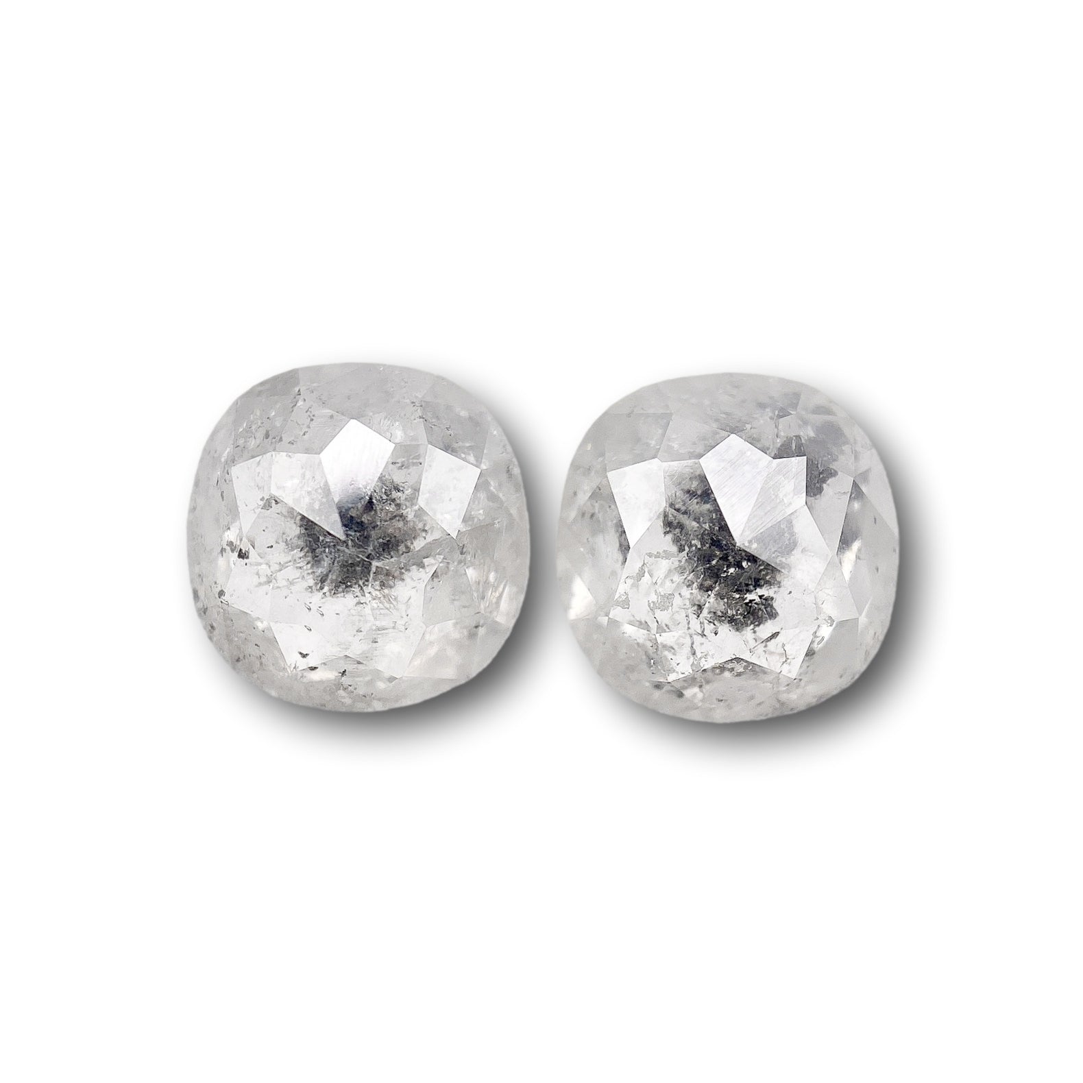 2.36cttw | Salt & Pepper Cushion Shape Rose Cut Diamond Matched Pair - Modern Rustic Diamond
