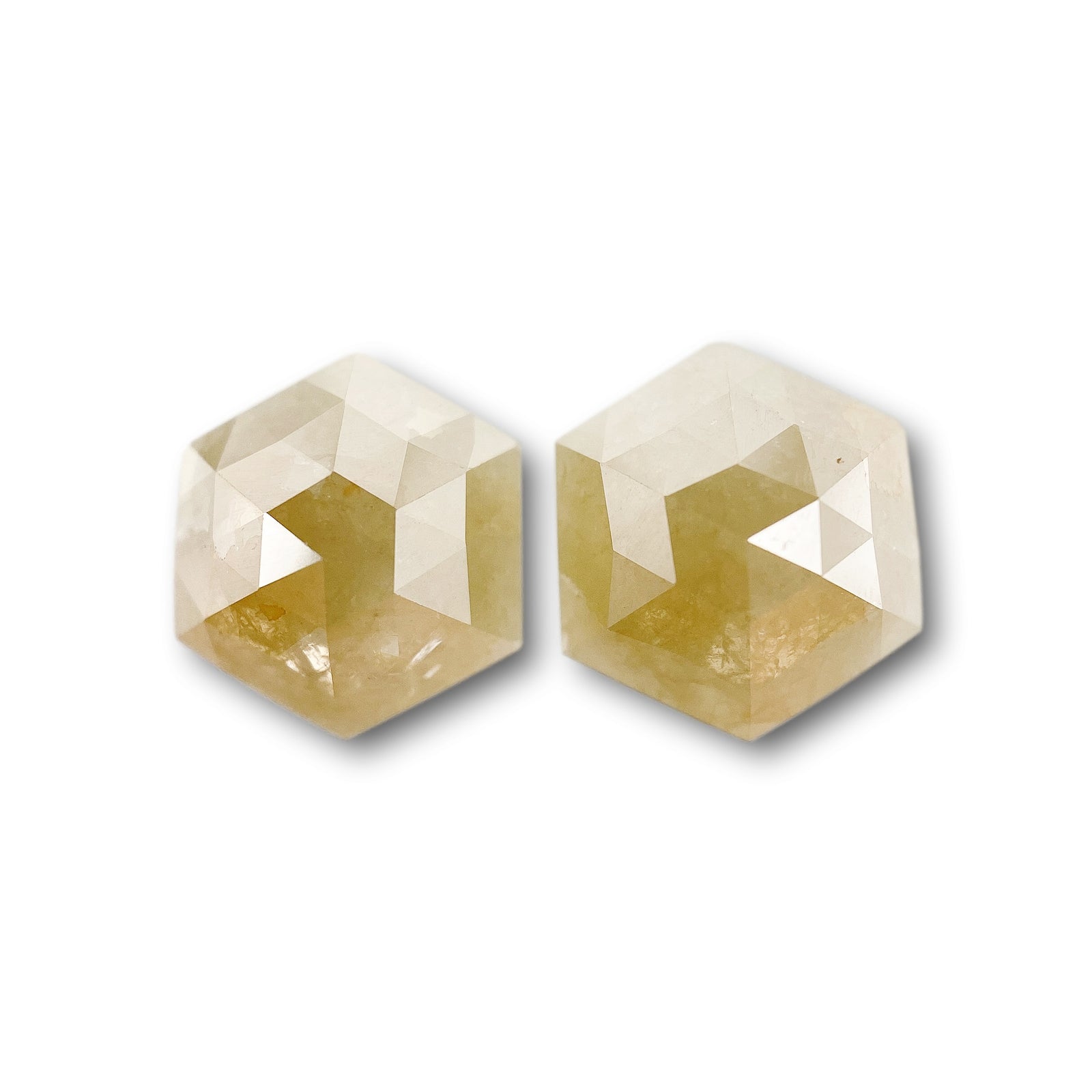 3.33cttw | Rustic  Hexagon Shape Rose Cut Diamond Matched Pair - Modern Rustic Diamond