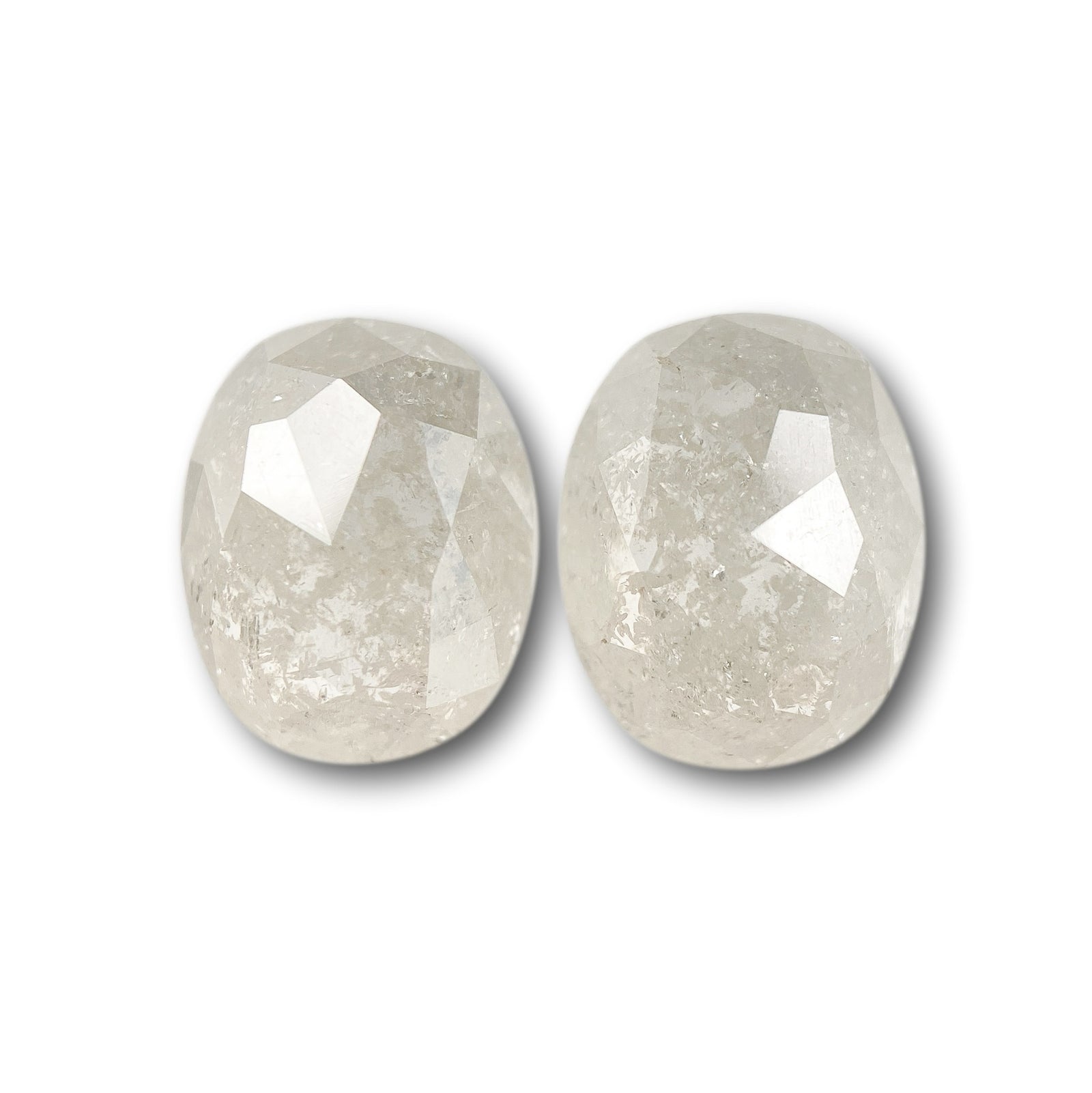 3.32cttw | Salt & Pepper Oval Shape Rose Cut Diamond Matched Pair - Modern Rustic Diamond