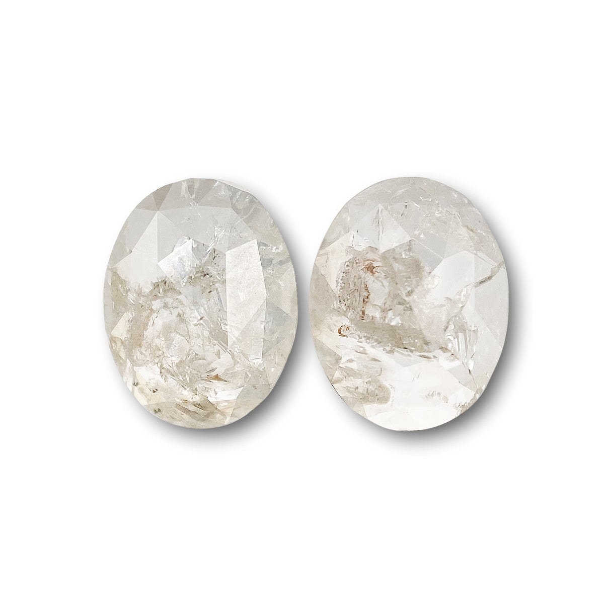 1.56cttw | Salt &amp; Pepper Oval Shape Rose Cut Diamond Matched Pair - Modern Rustic Diamond