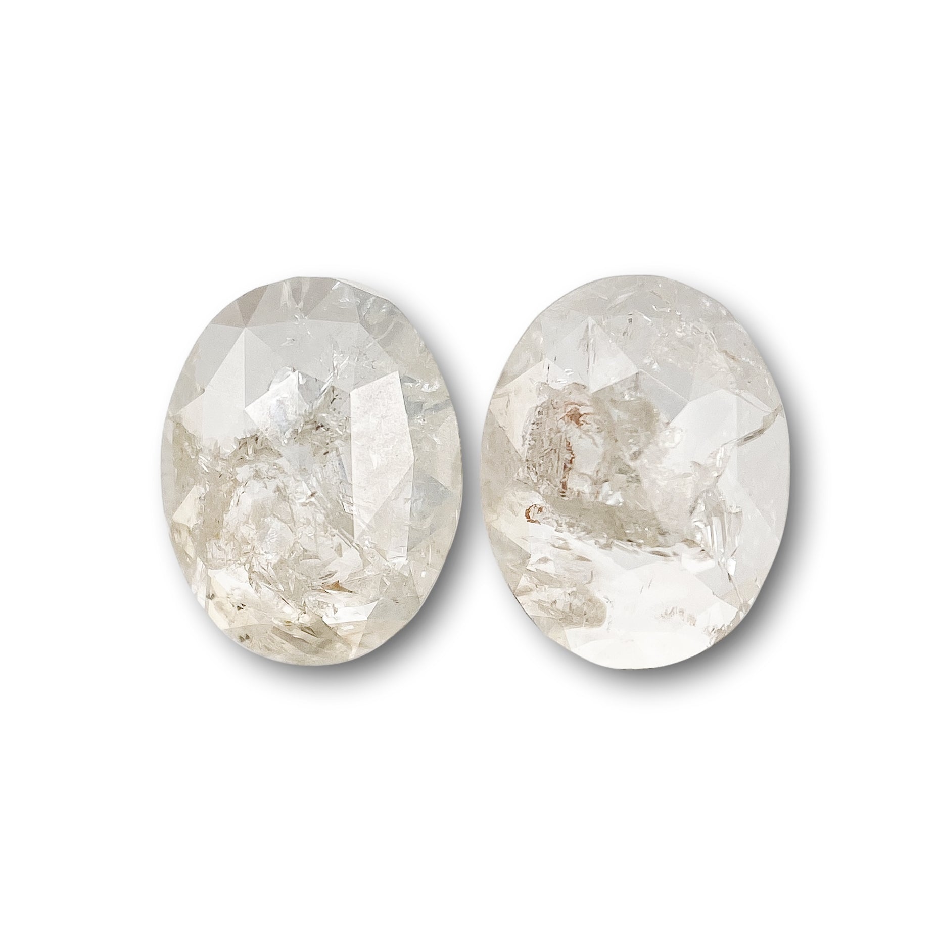1.56cttw | Salt & Pepper Oval Shape Rose Cut Diamond Matched Pair - Modern Rustic Diamond