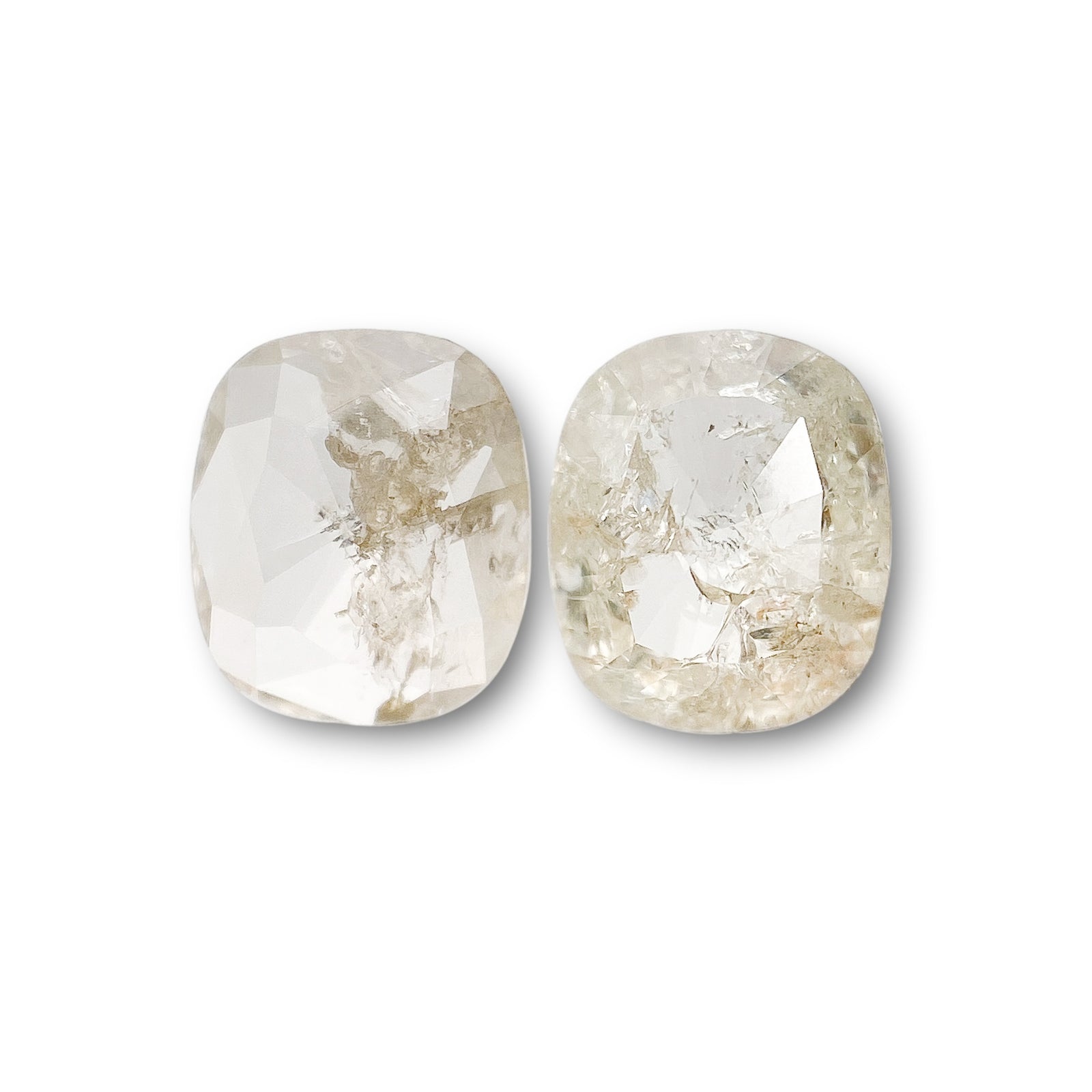 1.11cttw | Salt & Pepper Cushion Shape Rose Cut Diamond Matched Pair - Modern Rustic Diamond