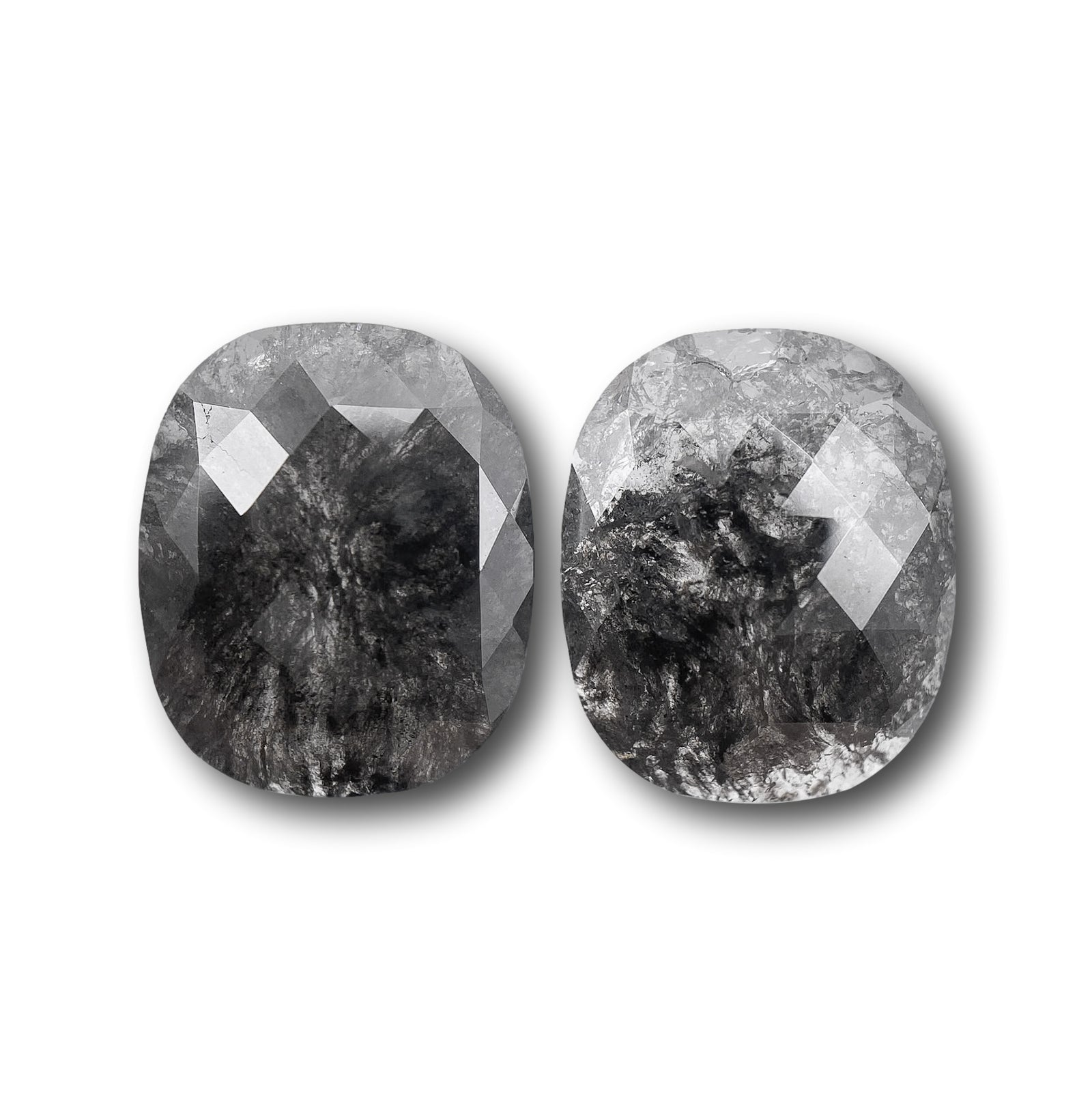 4.92cttw | Salt & Pepper Cushion Shape Rose Cut Diamond Matched Pair - Modern Rustic Diamond
