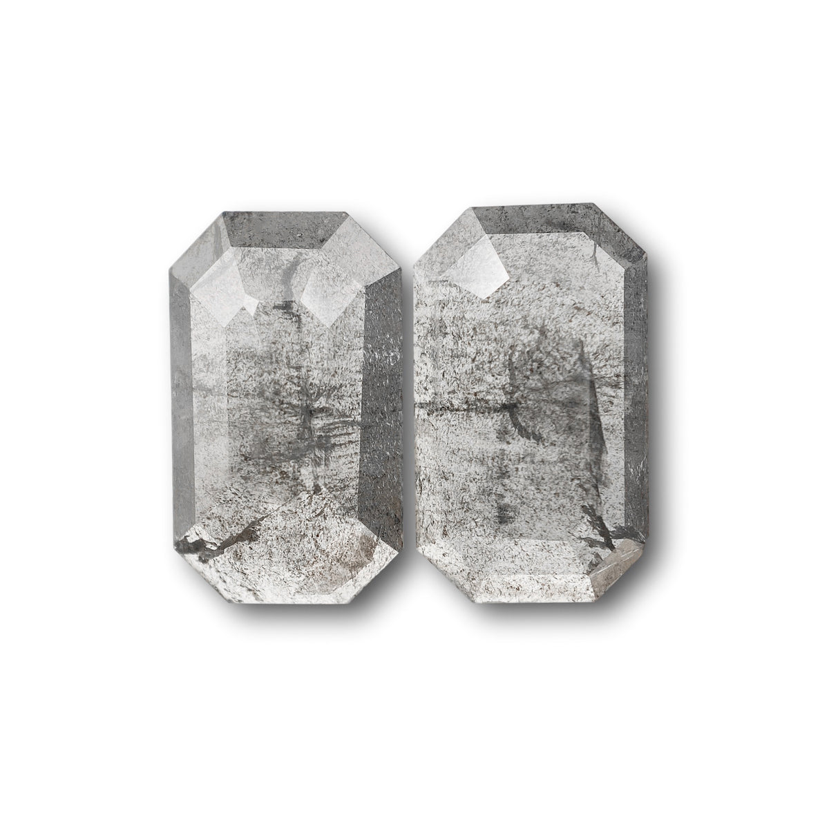 2.76cttw | Rustic Emerald Shape Rose Cut Diamond Matched Pair - Modern Rustic Diamond