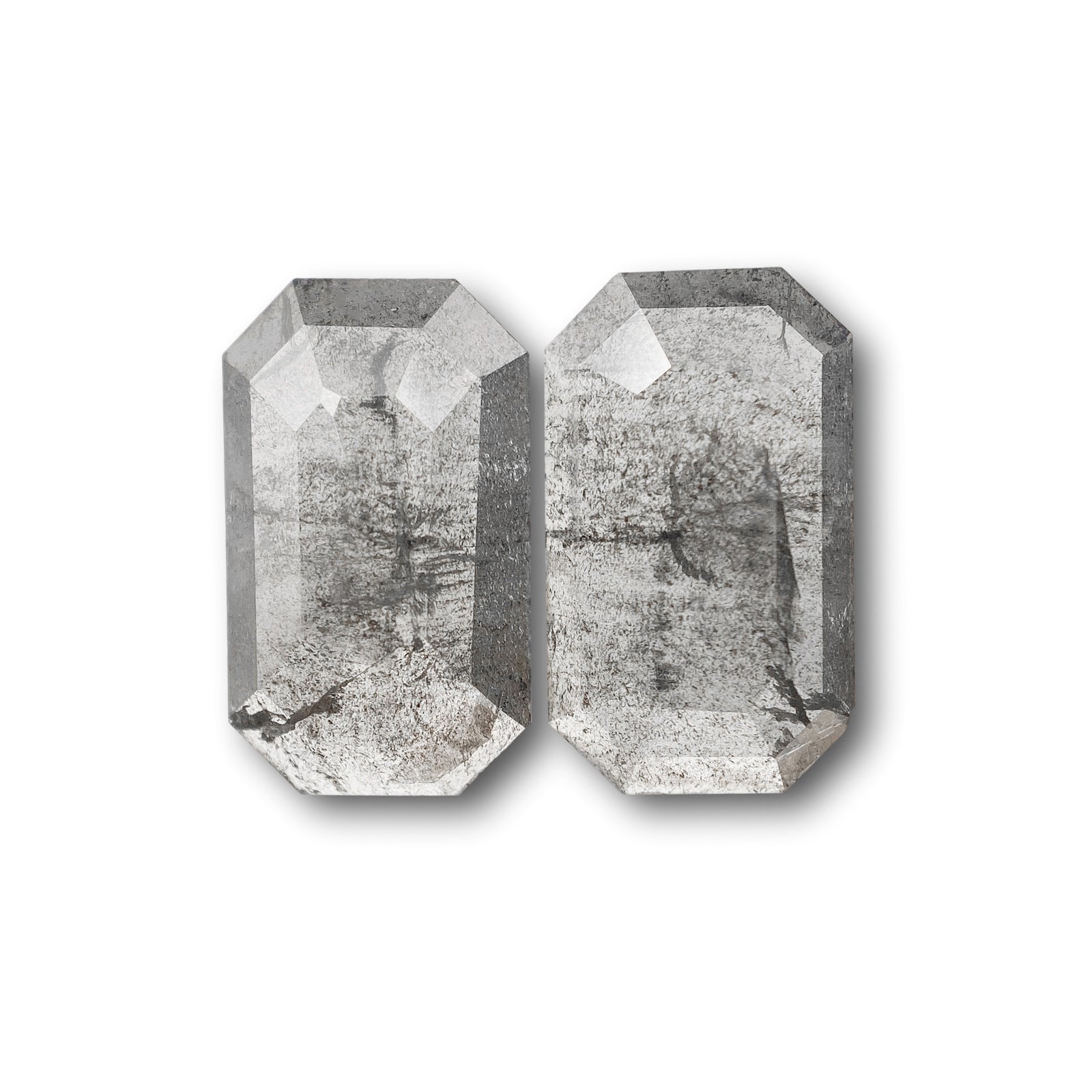 2.76cttw | Rustic Emerald Shape Rose Cut Diamond Matched Pair - Modern Rustic Diamond