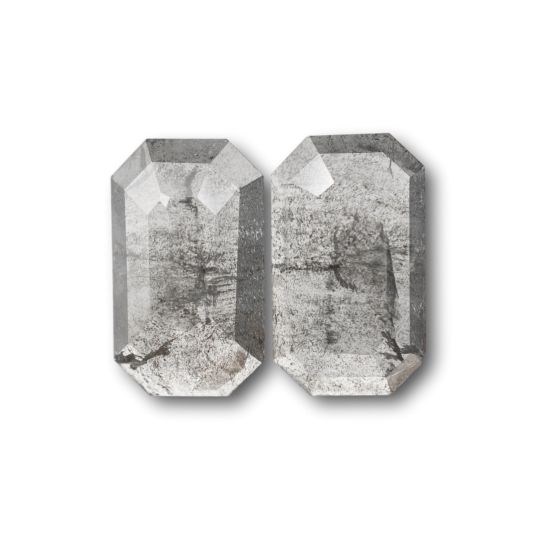 2.76cttw | Rustic Emerald Shape Rose Cut Diamond Matched Pair - Modern Rustic Diamond