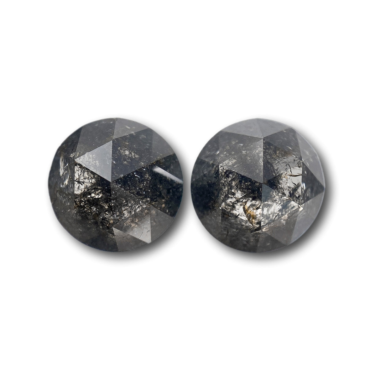 3.54cttw | Salt &amp; Pepper Round Shape Rose Cut Diamond Matched Pair - Modern Rustic Diamond