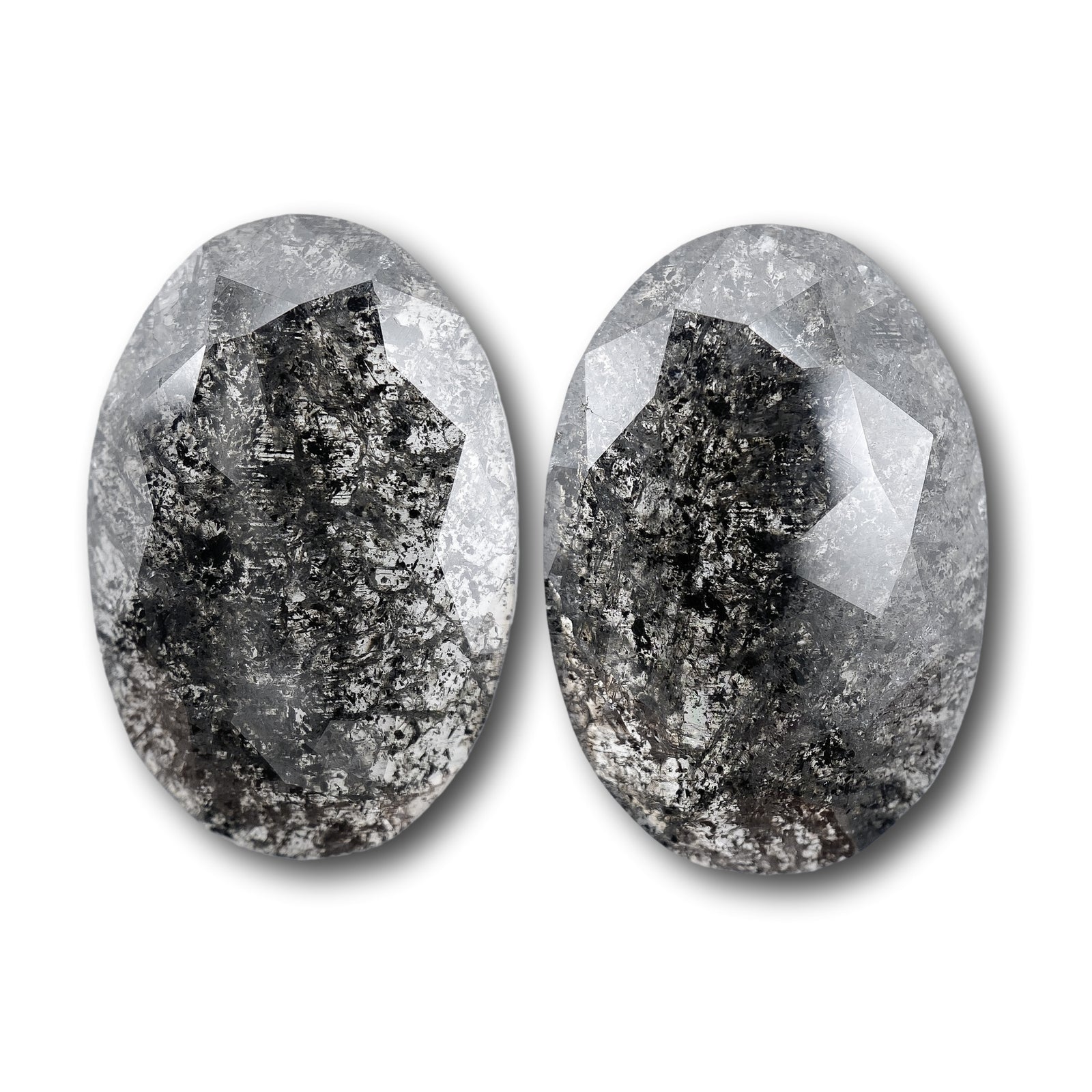 8.55cttw | Salt & Pepper Oval Shape Rose Cut Diamond Matched Pair - Modern Rustic Diamond