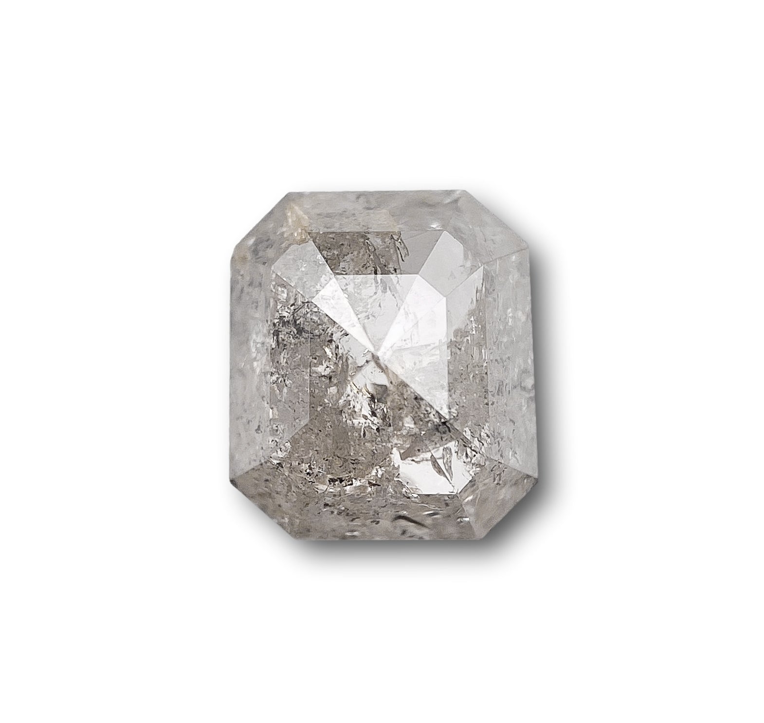 0.99ct | Salt & Pepper Emerald Shape Rose Cut Diamond - Modern Rustic Diamond