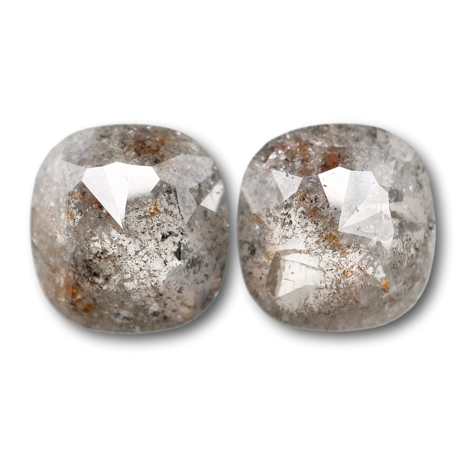 8.74cttw | Rustic  Cushion Shape Rose Cut Diamond Matched Pair - Modern Rustic Diamond