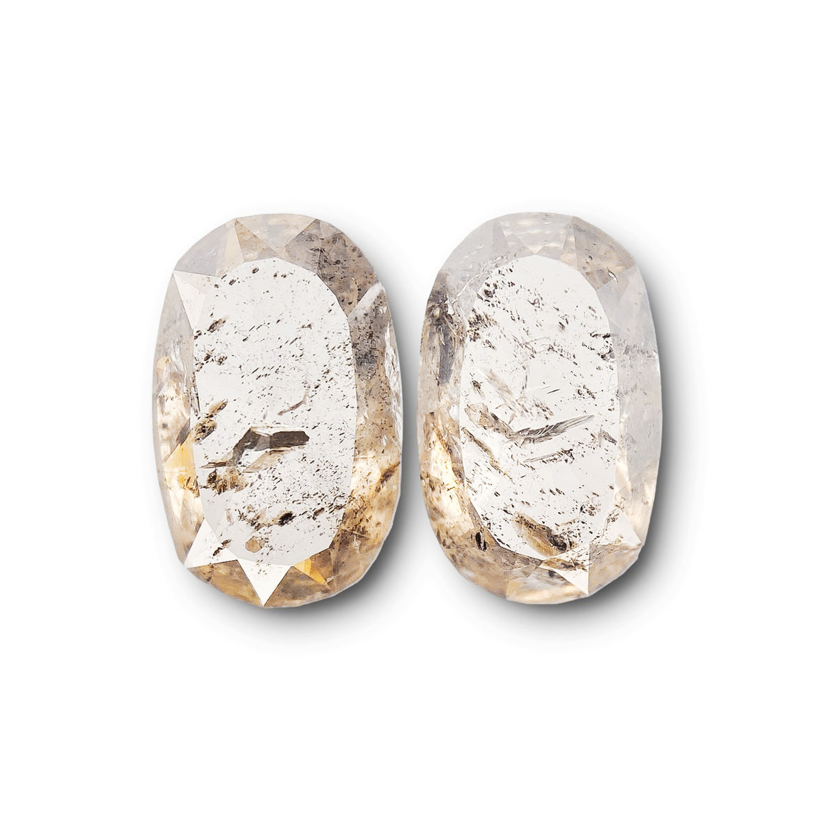 2.88cttw | Salt &amp; Pepper Cushion Shape Rose Cut Diamond Matched Pair - Modern Rustic Diamond