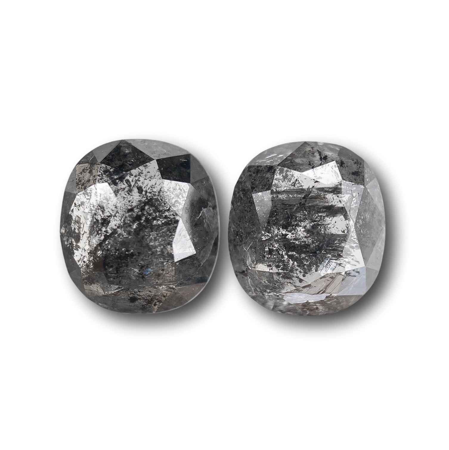 1.78cttw | Salt & Pepper Cushion Shape Rose Cut Diamond Matched Pair - Modern Rustic Diamond
