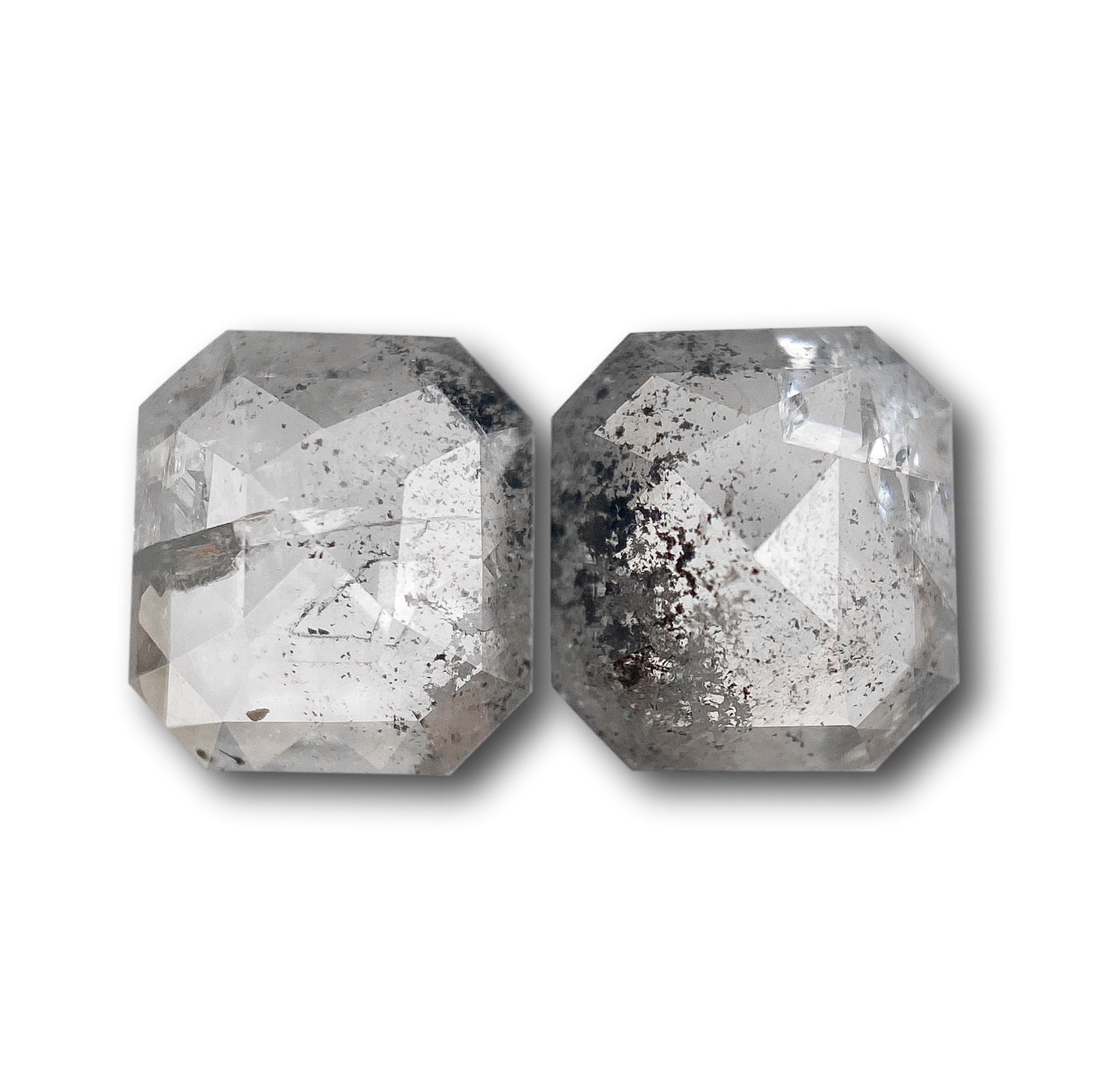 1.65cttw | Salt & Pepper Emerald Shape Rose Cut Diamond Matched Pair - Modern Rustic Diamond