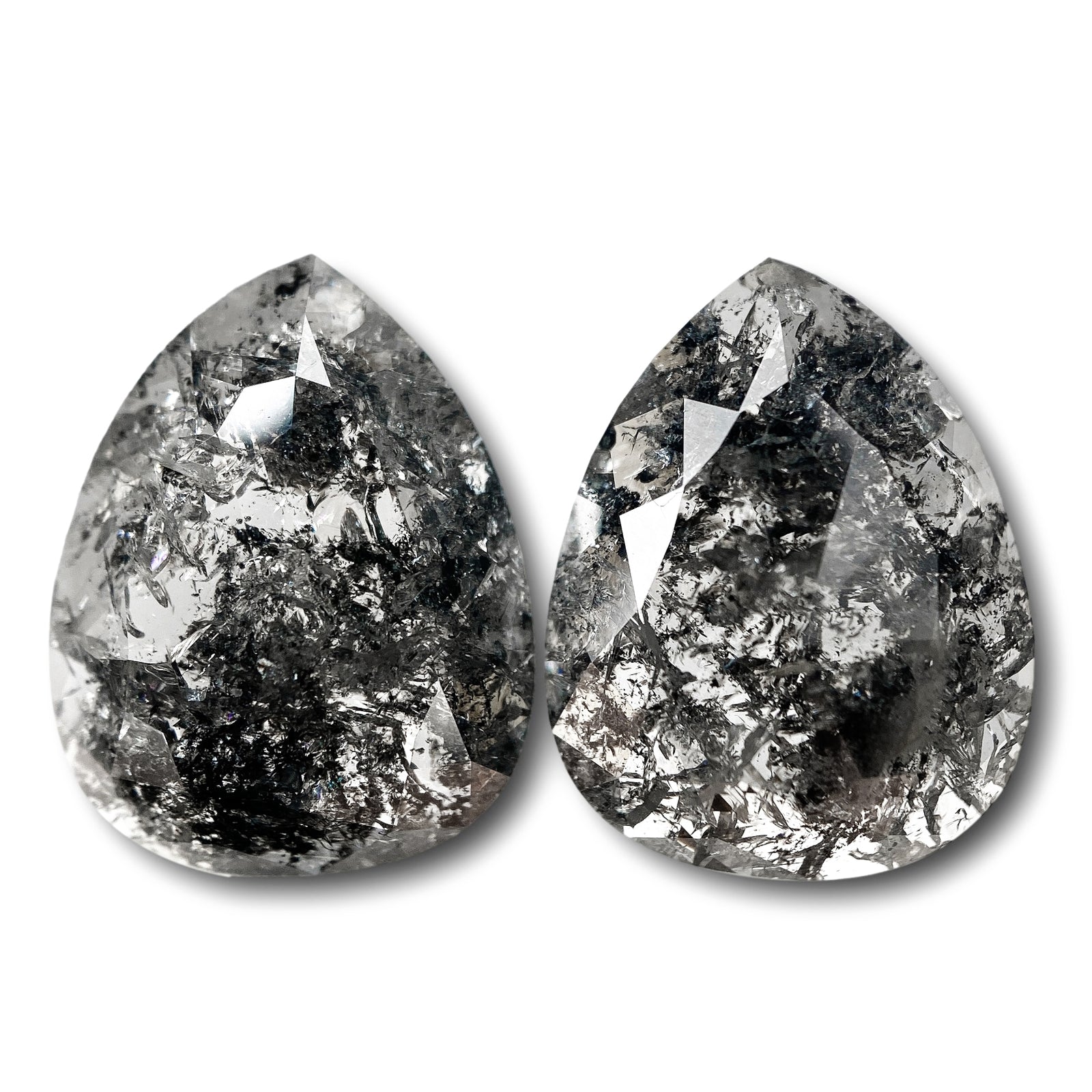 8.94cttw | Salt & Pepper Pear Shape Rose Cut Diamond Matched Pair - Modern Rustic Diamond