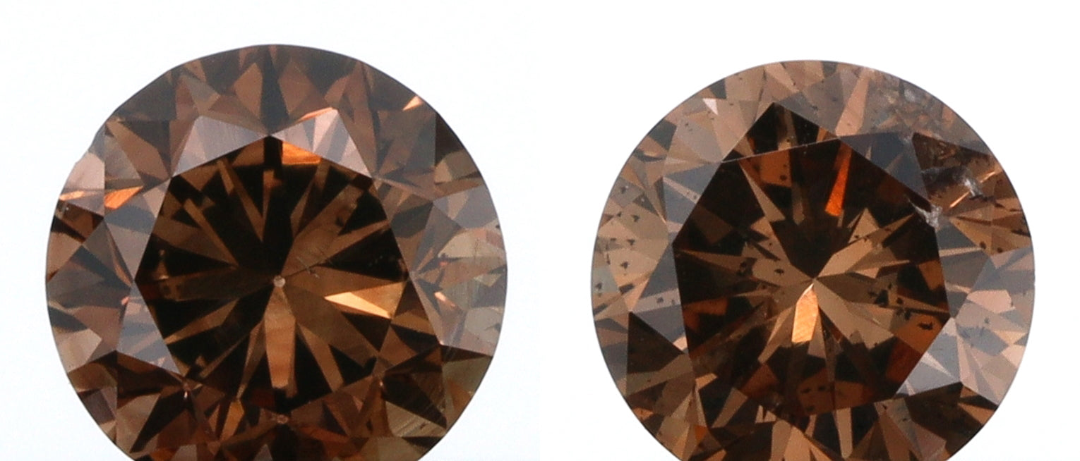 0.77cttw | Champagne SI Round Shape Brilliant Cut Diamond Matched Pair - Modern Rustic Diamond