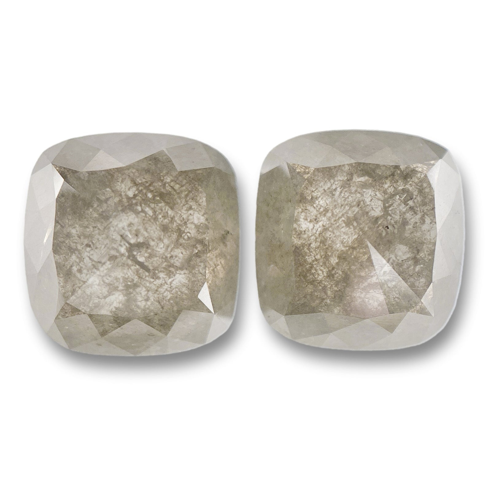 10.27cttw | Salt & Pepper Cushion Shape Rose Cut Diamond Matched Pair - Modern Rustic Diamond