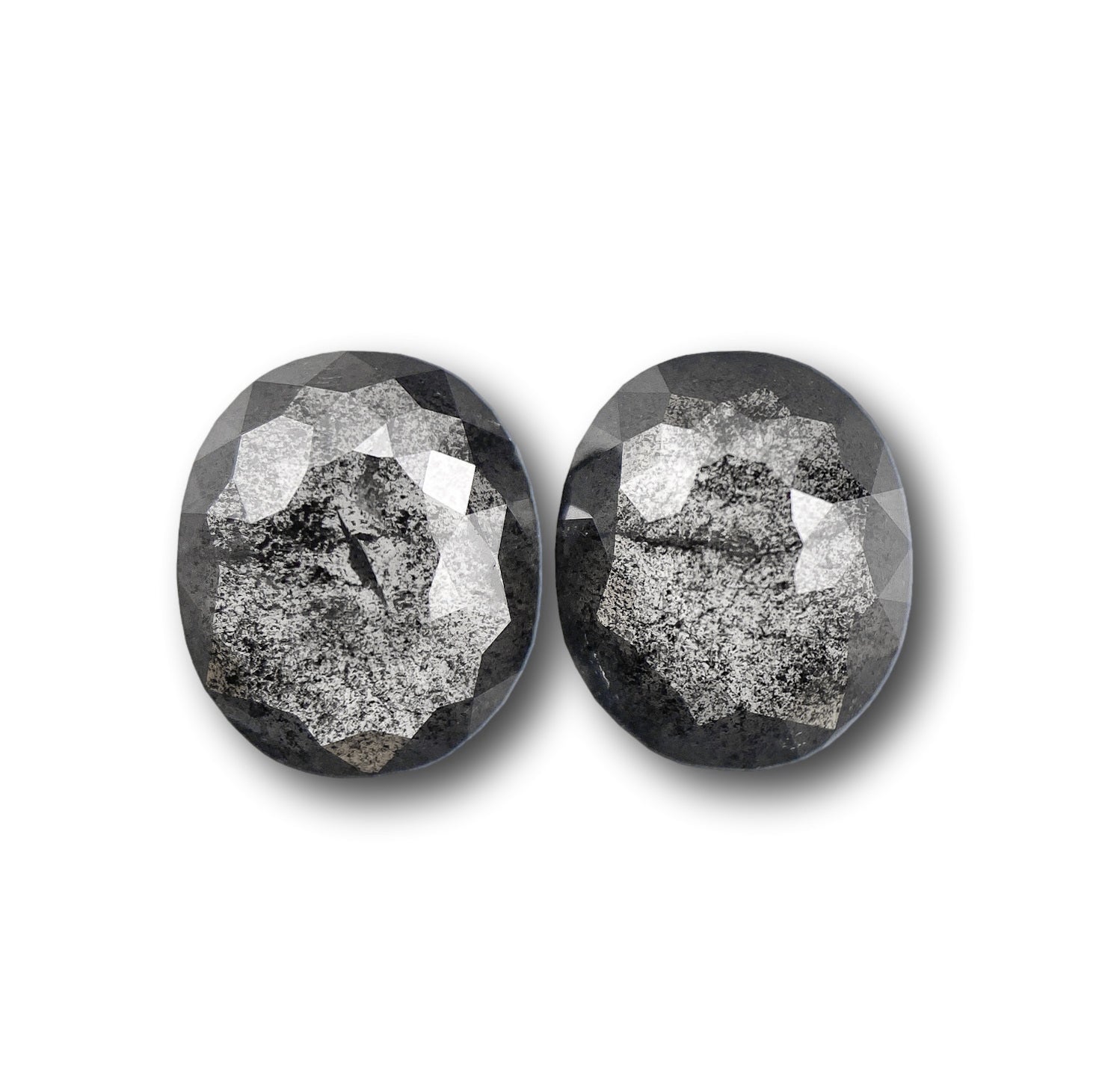 2.86cttw | Salt & Pepper Oval Shape Rose Cut Diamond Matched Pair - Modern Rustic Diamond