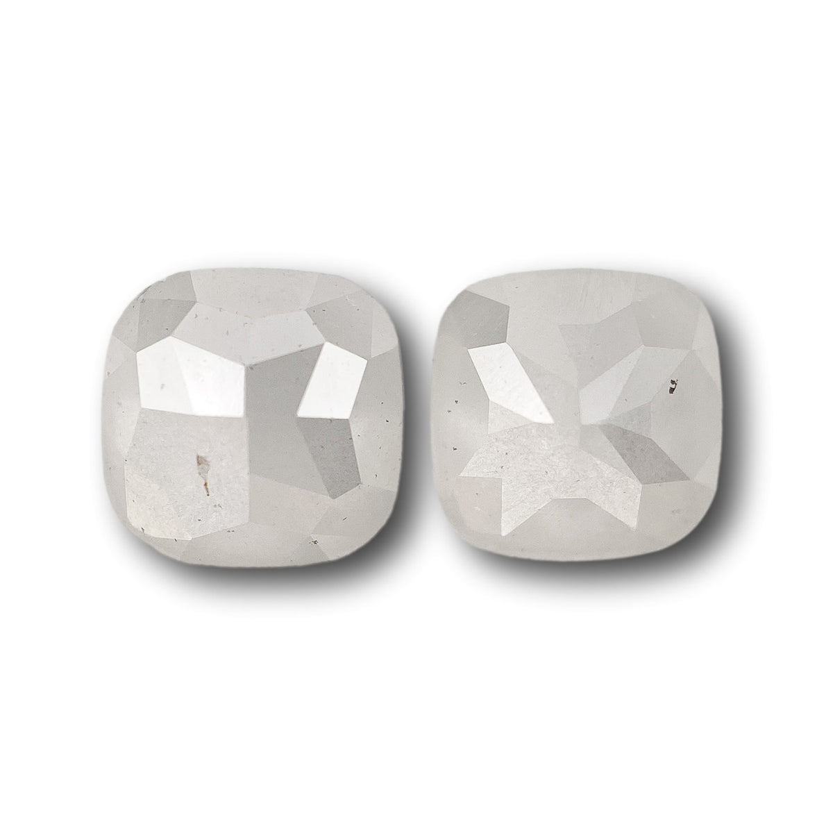 2.54cttw | Salt &amp; Pepper Cushion Shape Rose Cut Diamond Matched Pair - Modern Rustic Diamond