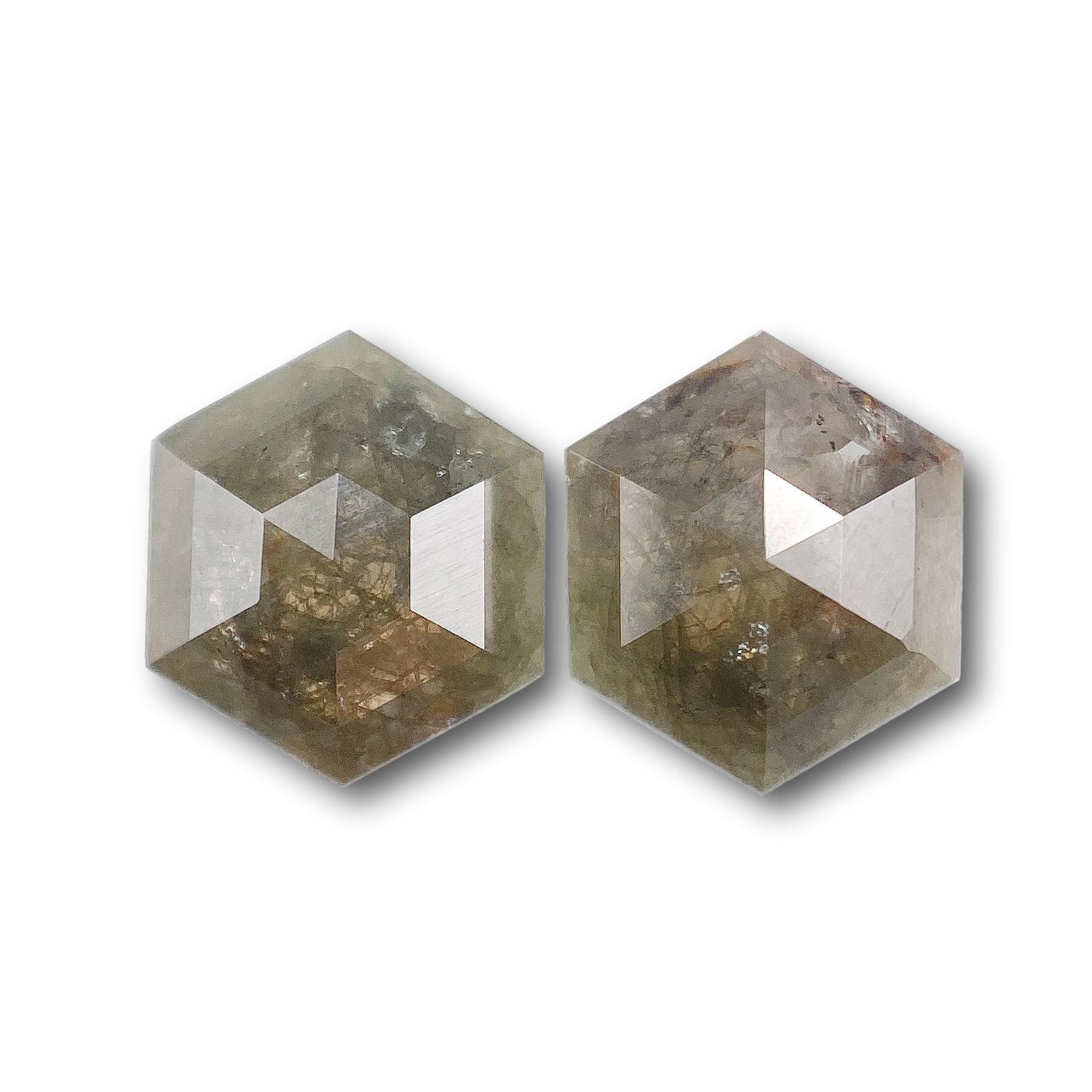 1.87cttw | Rustic  Hexagon Shape Rose Cut Diamond Matched Pair - Modern Rustic Diamond