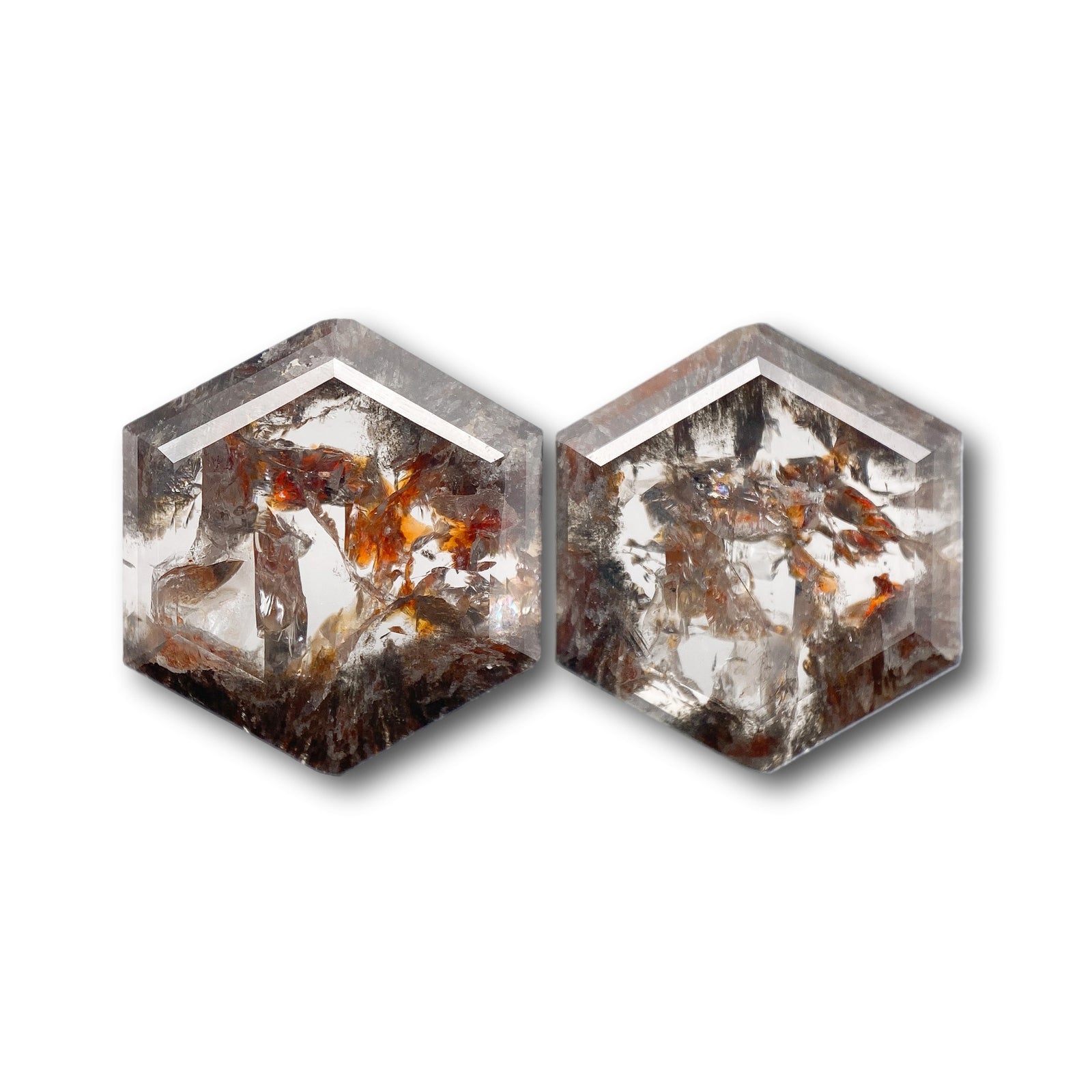 6.06cttw | Salt & Pepper Hexagon Shape Rose Cut Diamond Matched Pair - Modern Rustic Diamond