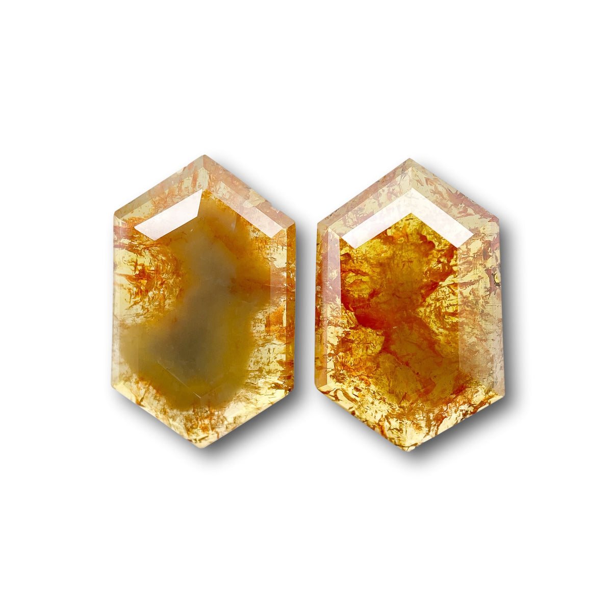 2.95cttw | Rustic  Hexagon Shape Rose Cut Diamond Matched Pair - Modern Rustic Diamond