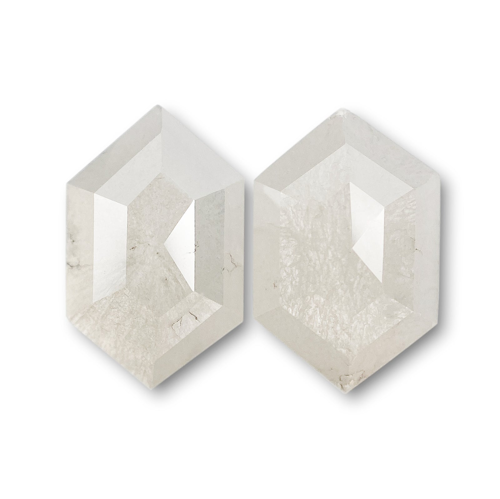 3.35cttw | Rustic  Hexagon Shape Rose Cut Diamond Matched Pair - Modern Rustic Diamond