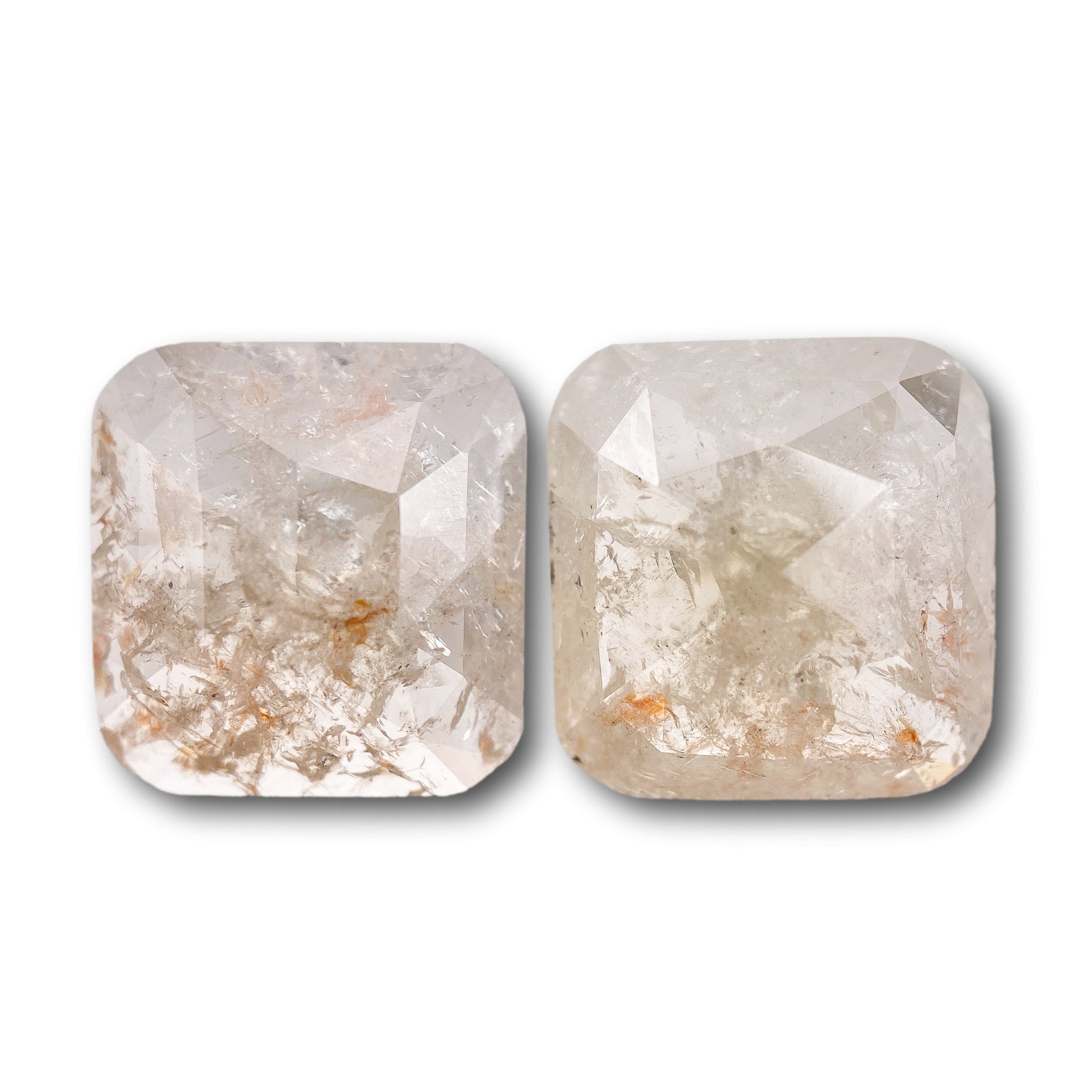 5.63cttw | Salt & Pepper Cushion Shape Rose Cut Diamond Matched Pair - Modern Rustic Diamond