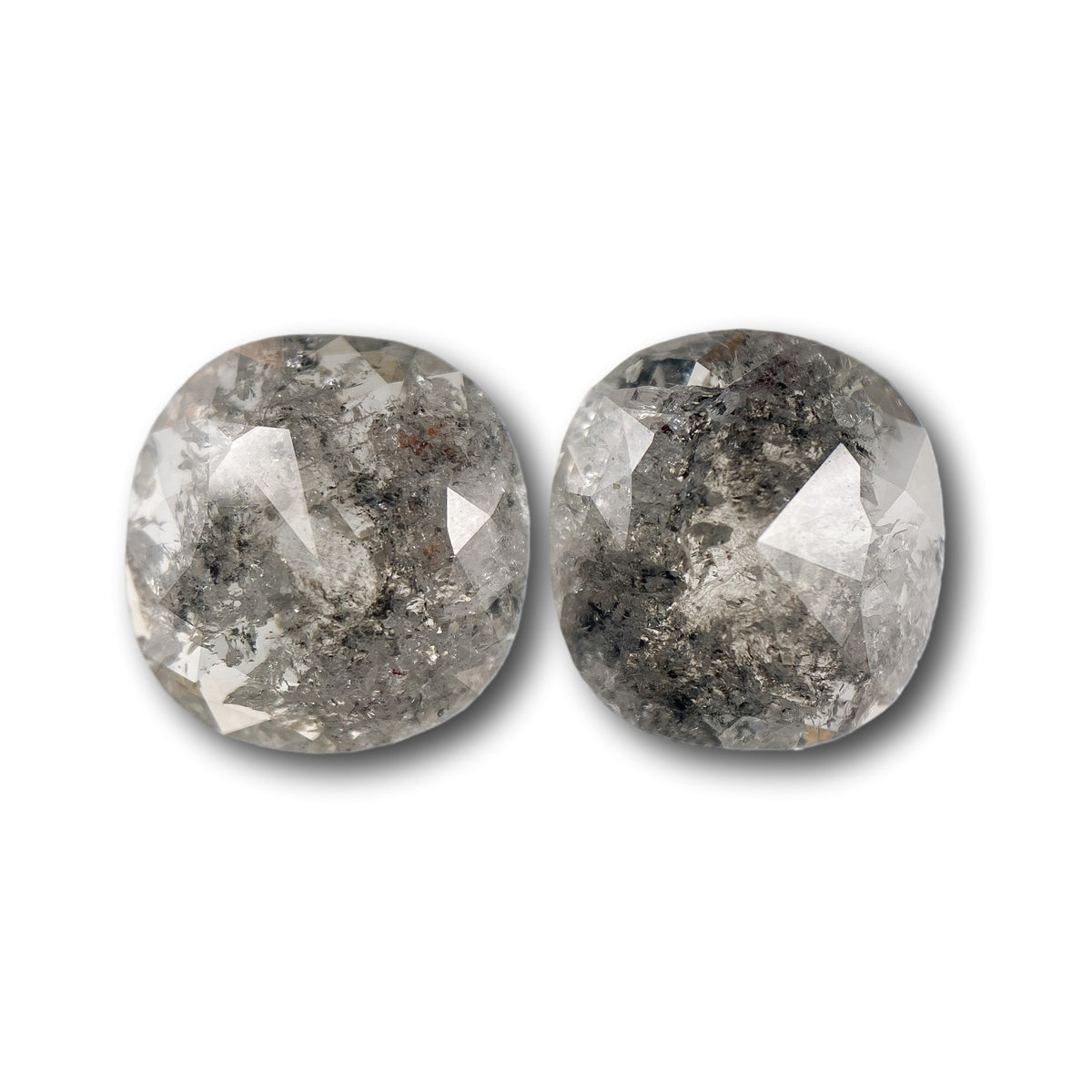 7.03cttw | Salt &amp; Pepper Cushion Shape Rose Cut Diamond Matched Pair - Modern Rustic Diamond