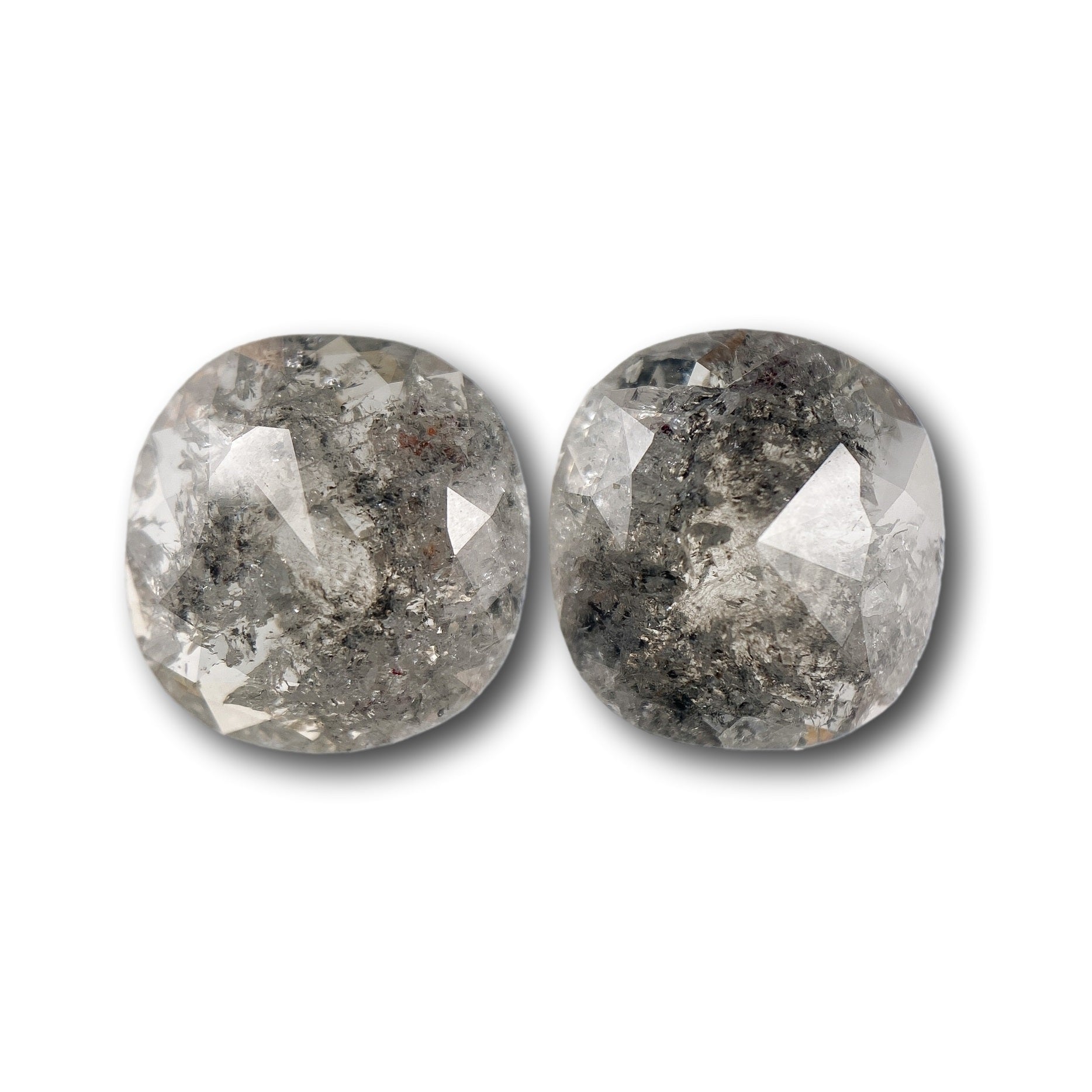 7.03cttw | Salt & Pepper Cushion Shape Rose Cut Diamond Matched Pair - Modern Rustic Diamond