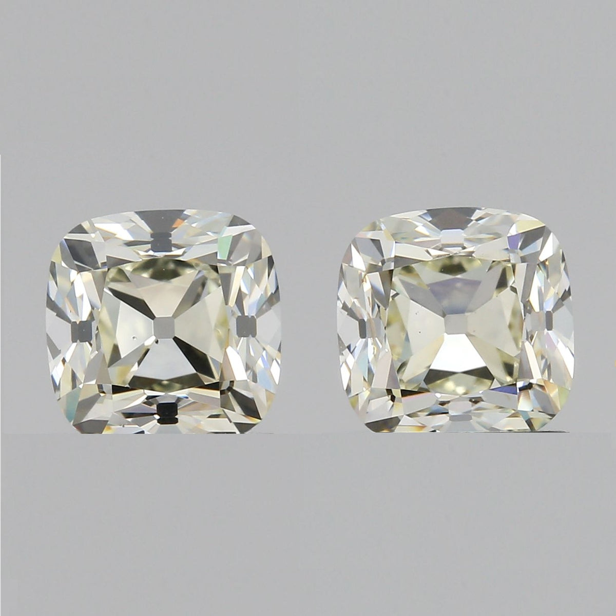 2.01cttw | M VS2-VVS2 Cushion Shape Old Mine Cut Diamond Matched Pair (GIA) - Modern Rustic Diamond