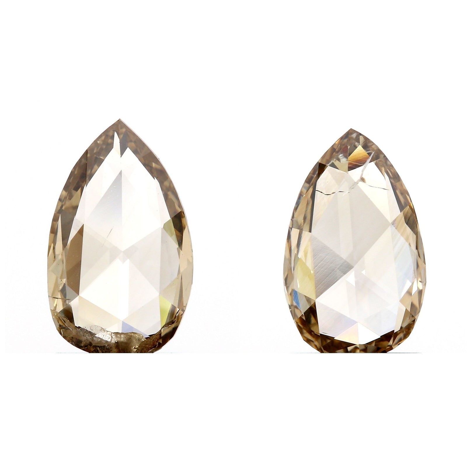 1.97cttw | Champagne SI Pear Shape Rose Cut Diamond Matched Pair - Modern Rustic Diamond