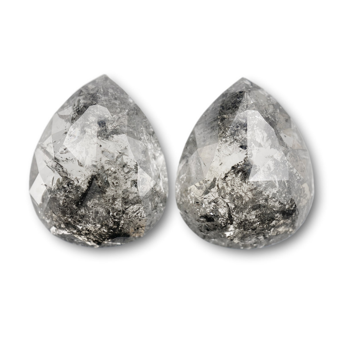 10.96cttw | Salt &amp; Pepper Pear Shape Rose Cut Diamond Matched Pair - Modern Rustic Diamond