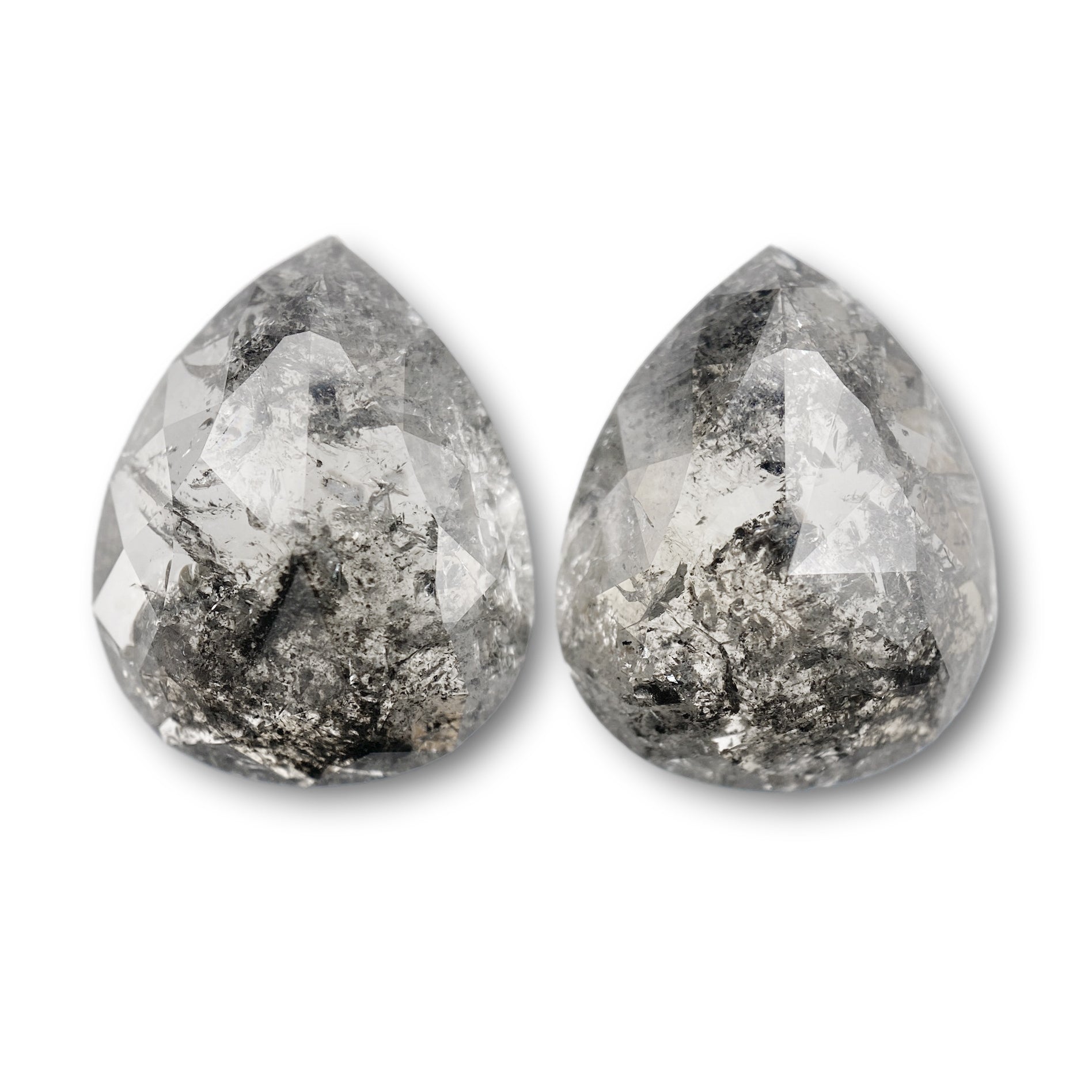 10.96cttw | Salt & Pepper Pear Shape Rose Cut Diamond Matched Pair - Modern Rustic Diamond