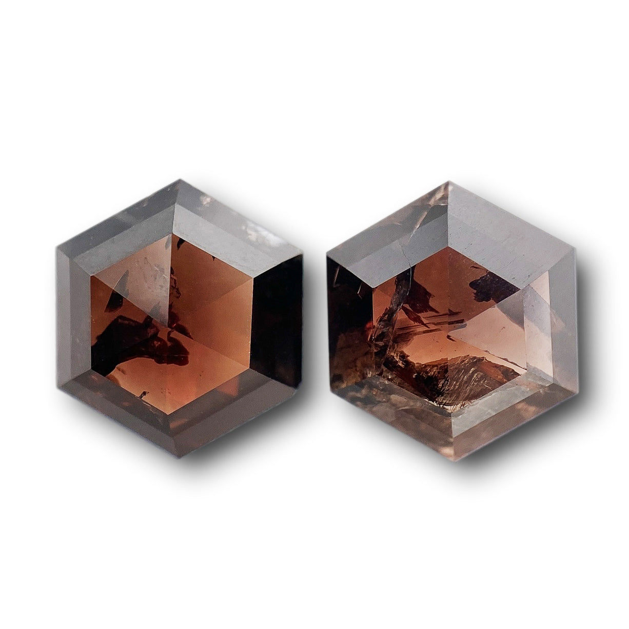3.67cttw | Salt & Pepper Hexagon Shape Rose Cut Diamond Matched Pair - Modern Rustic Diamond