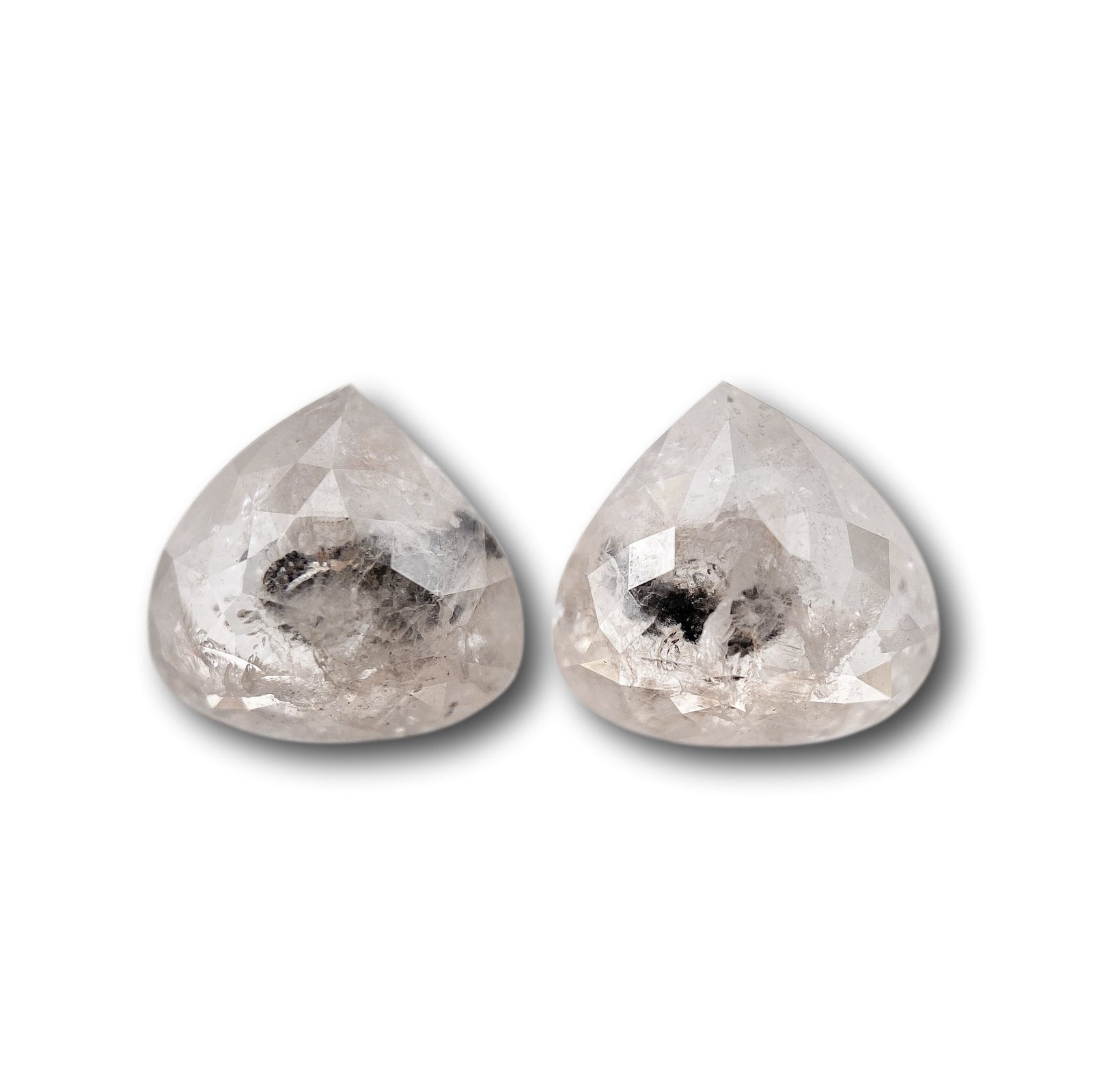 3.08cttw | Salt & Pepper Pear Shape Rose Cut Diamond Matched Pair - Modern Rustic Diamond